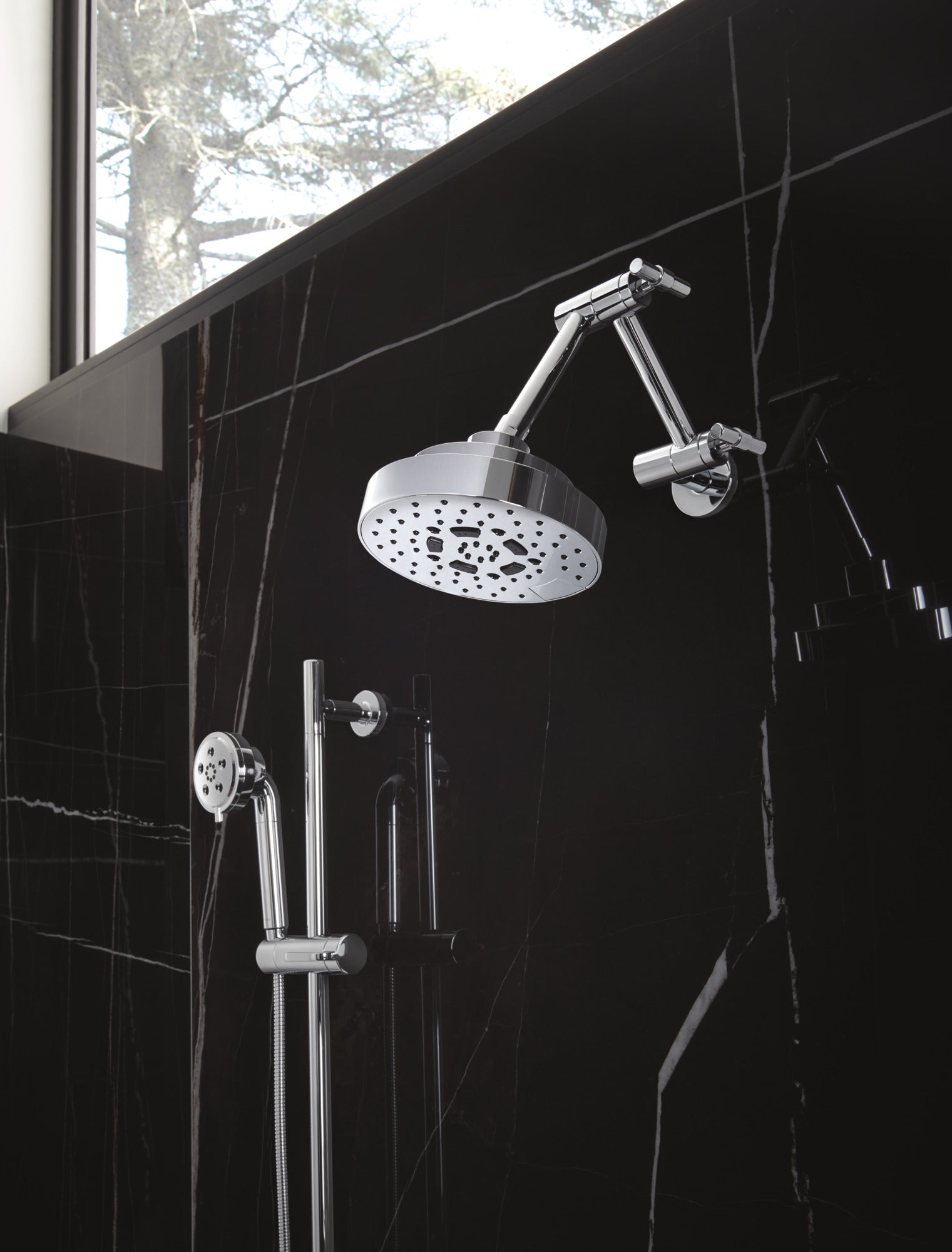 Brizo Essential™ Shower Linear Round Jointed Wall Mount Shower Arm And Flange
