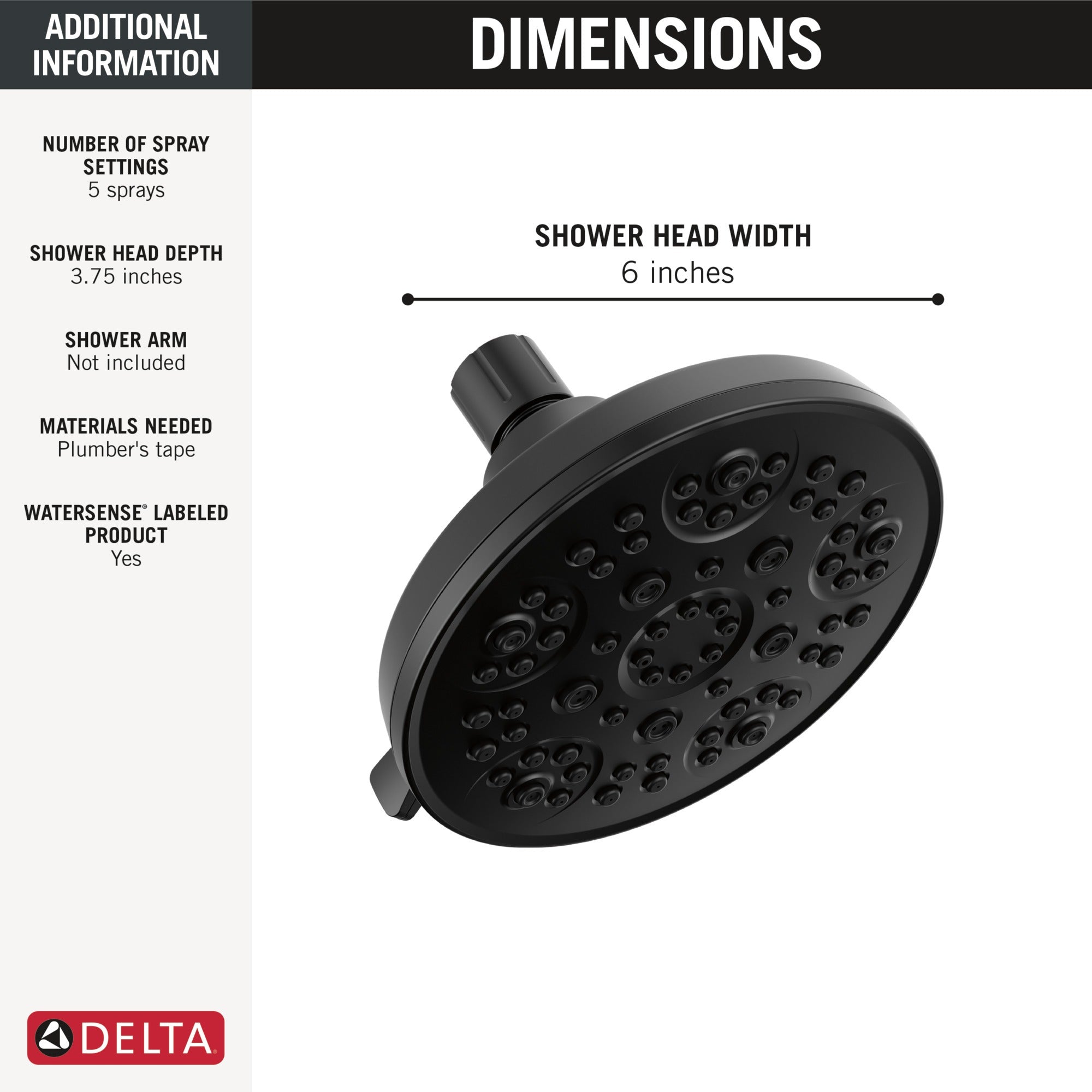 Delta Universal Showering Components Fixed 5-Setting Showerhead