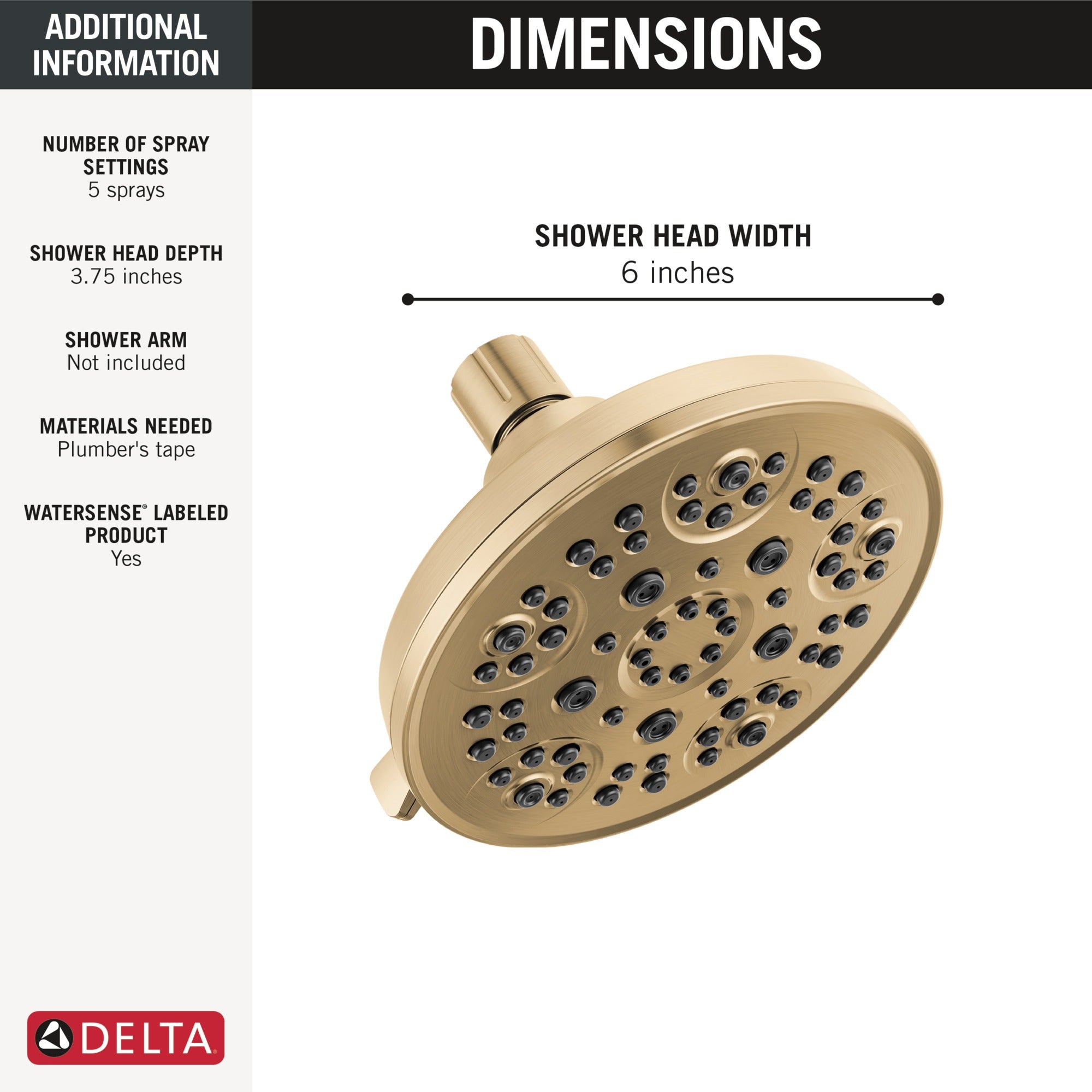 Delta Universal Showering Components Fixed 5-Setting Showerhead