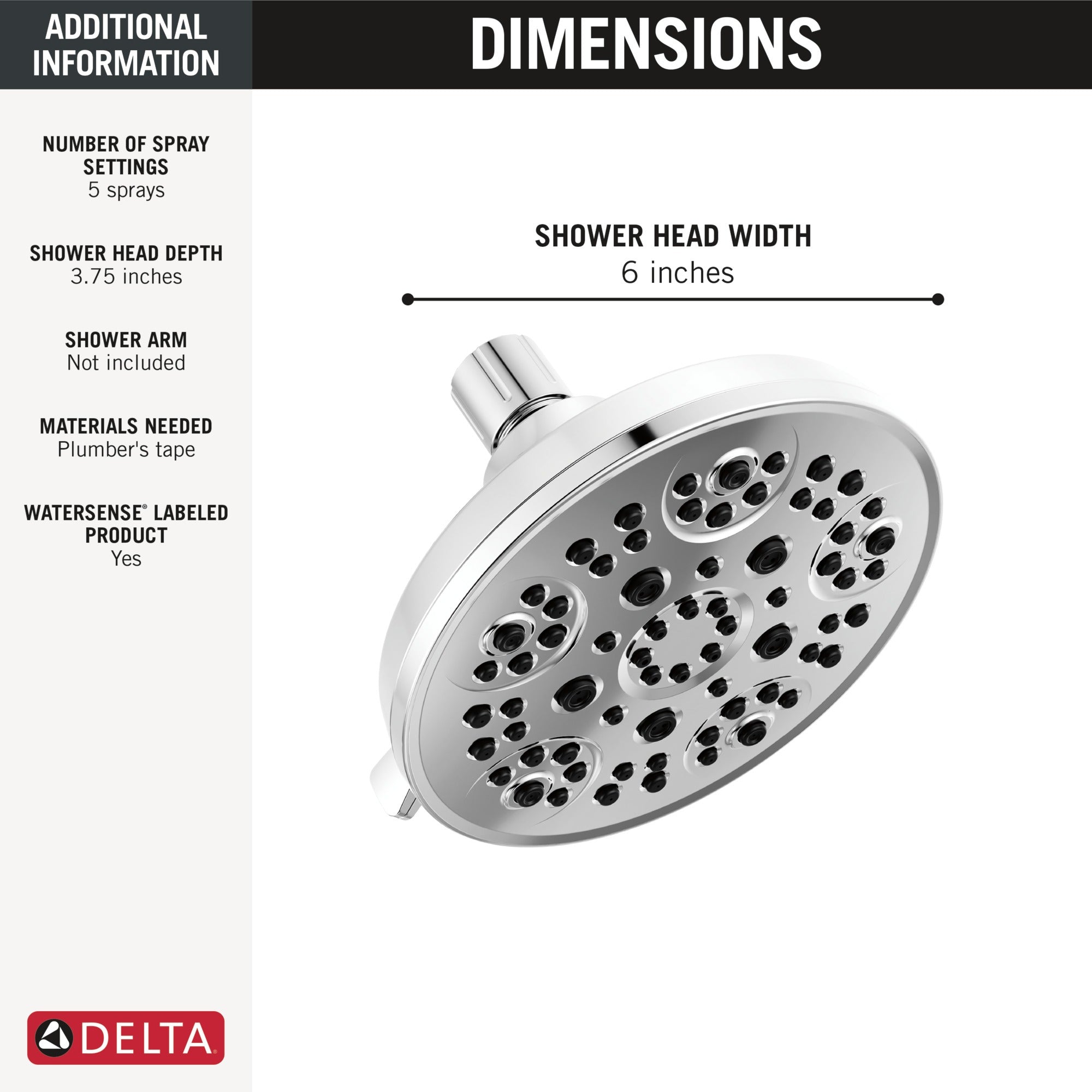 Delta Universal Showering Components Fixed 5-Setting Showerhead