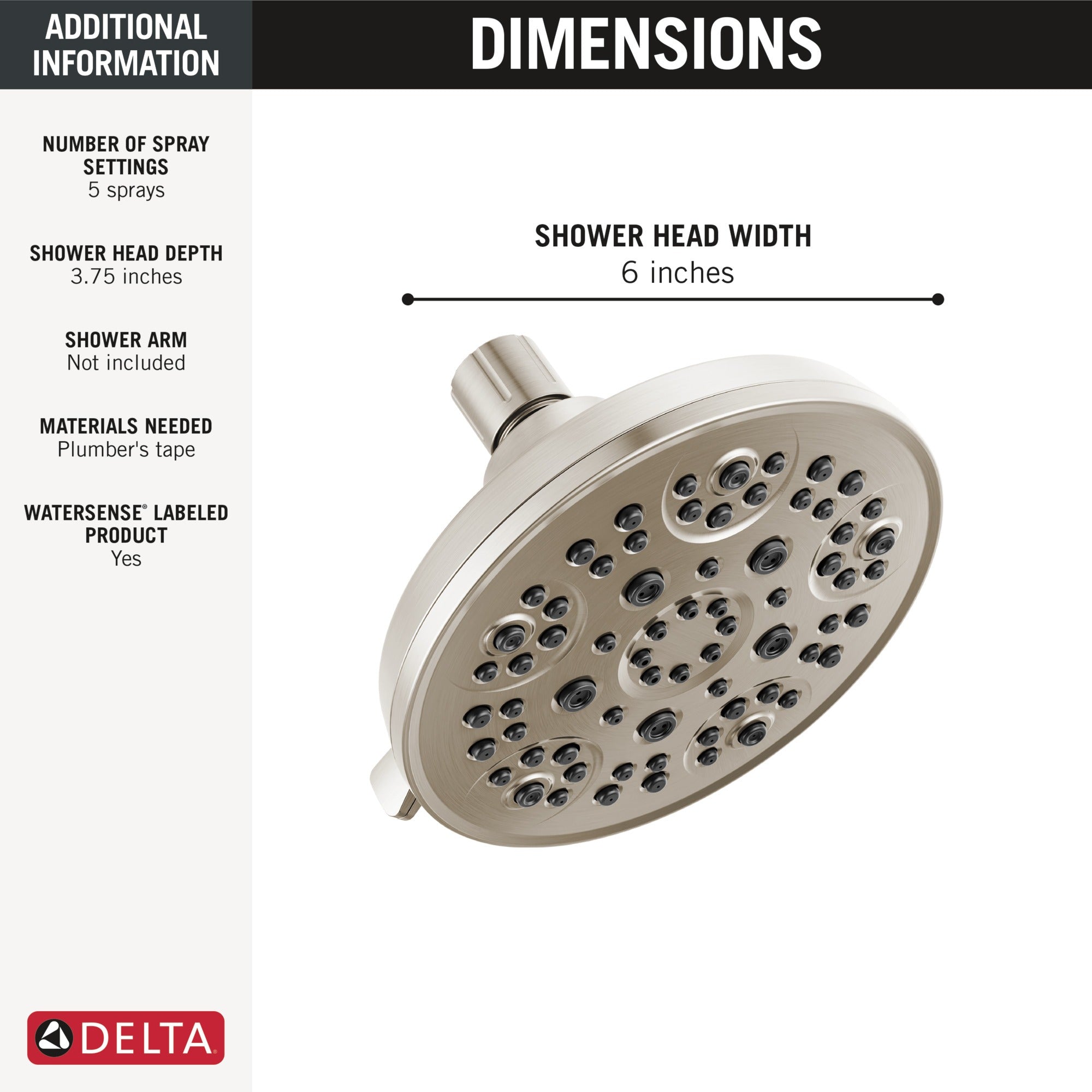 Delta Universal Showering Components Fixed 5-Setting Showerhead