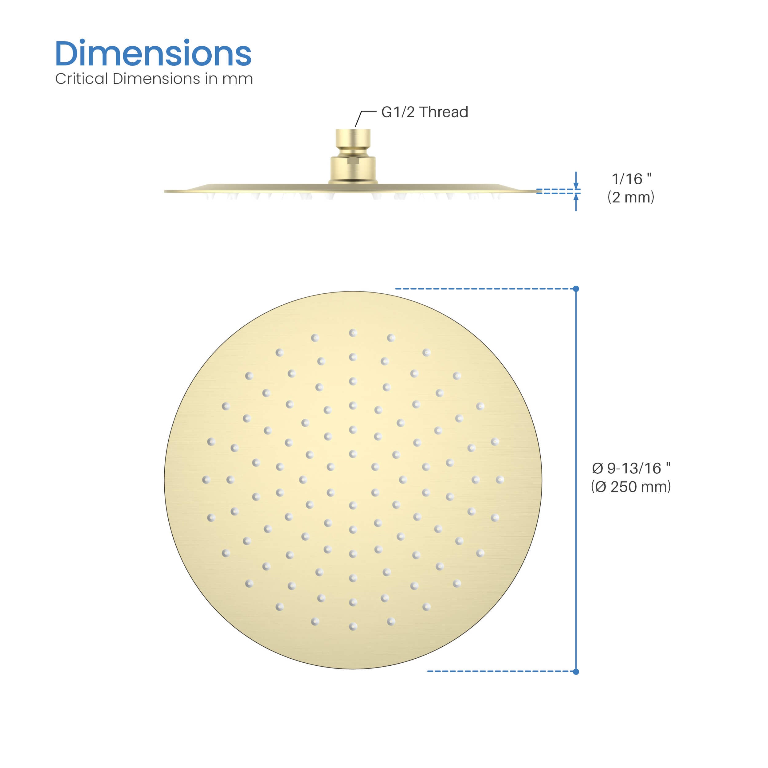 Halo 10" Metal Rain Shower Head 2mm Ultra Thin Profile