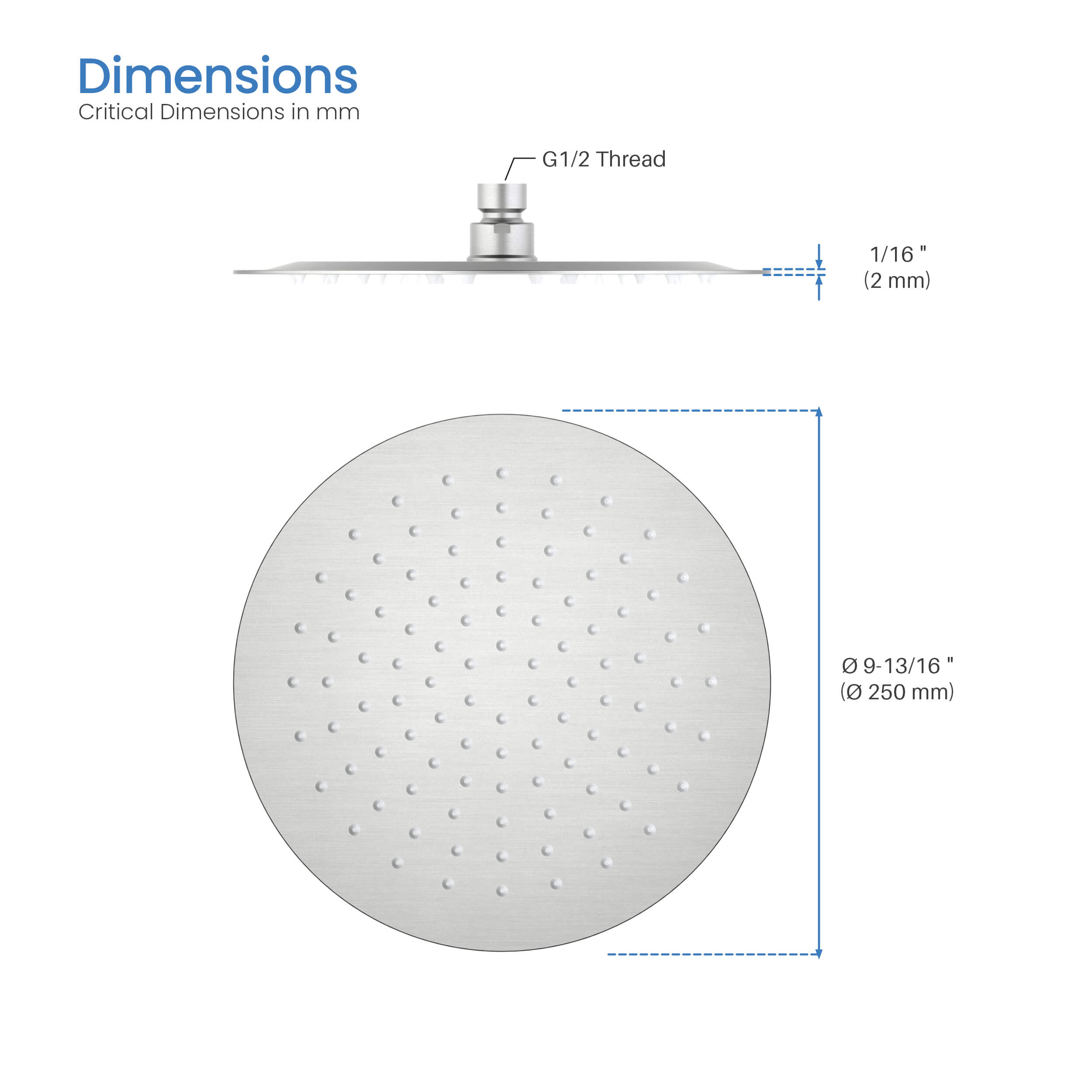 Halo 10" Metal Rain Shower Head 2mm Ultra Thin Profile