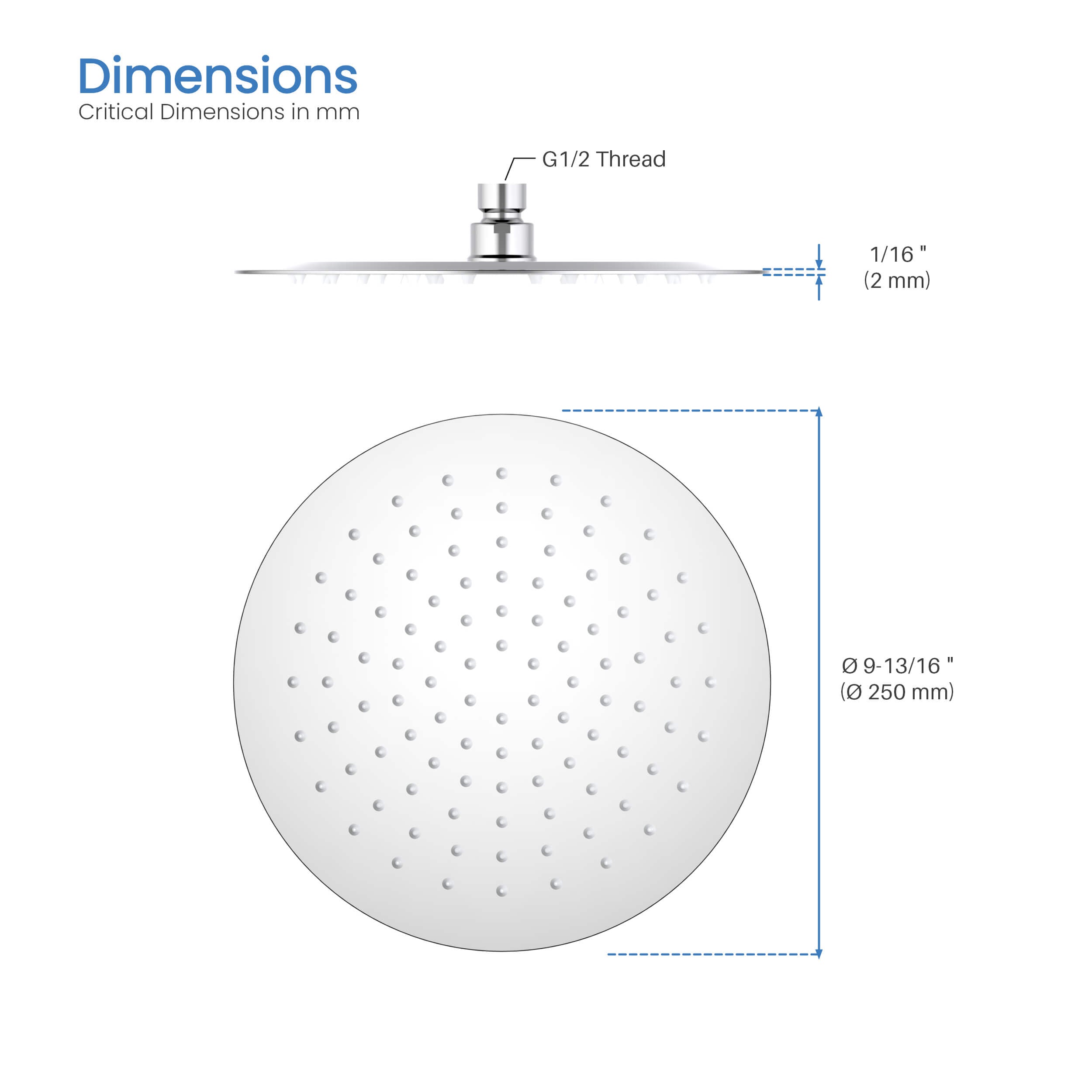 Halo 10" Metal Rain Shower Head 2mm Ultra Thin Profile