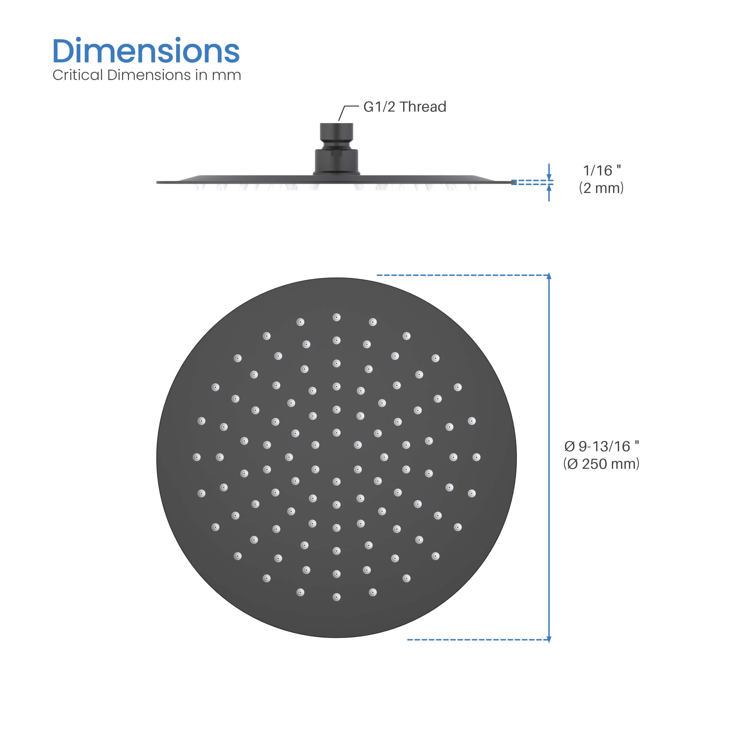 Halo 10" Metal Rain Shower Head 2mm Ultra Thin Profile