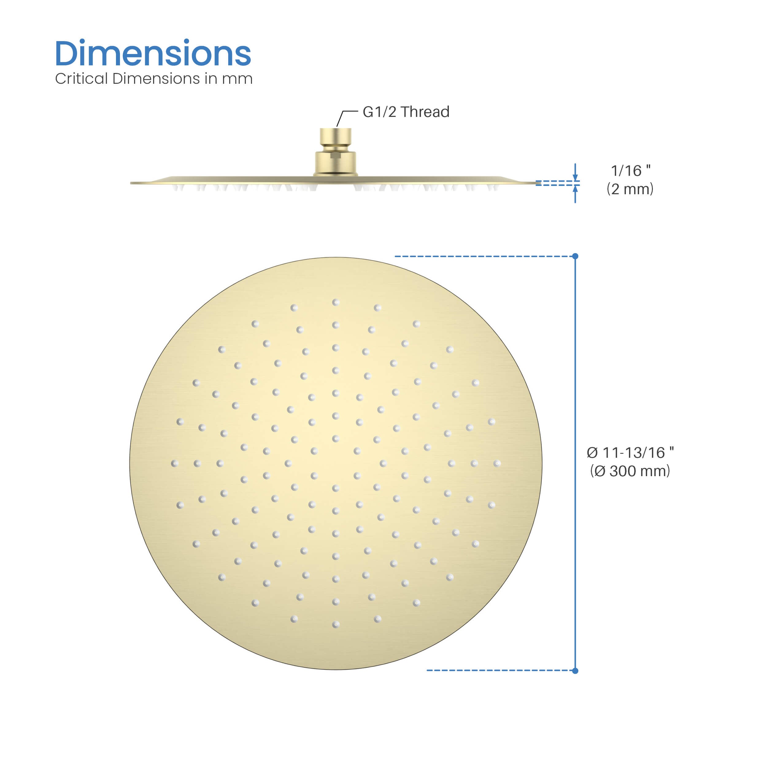 Halo 12" Metal Rain Shower Head 2mm Ultra Thin Profile