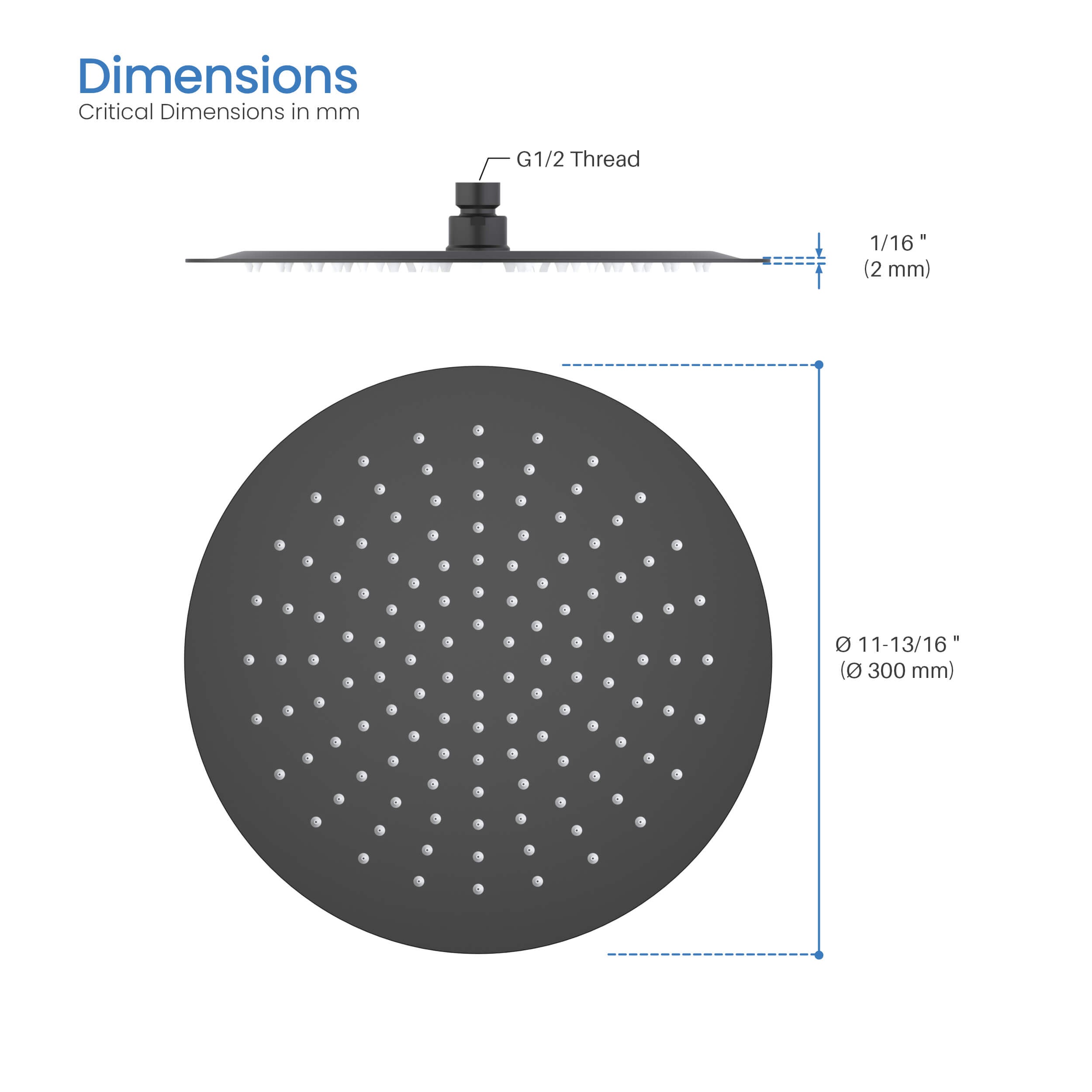 Halo 12" Metal Rain Shower Head 2mm Ultra Thin Profile
