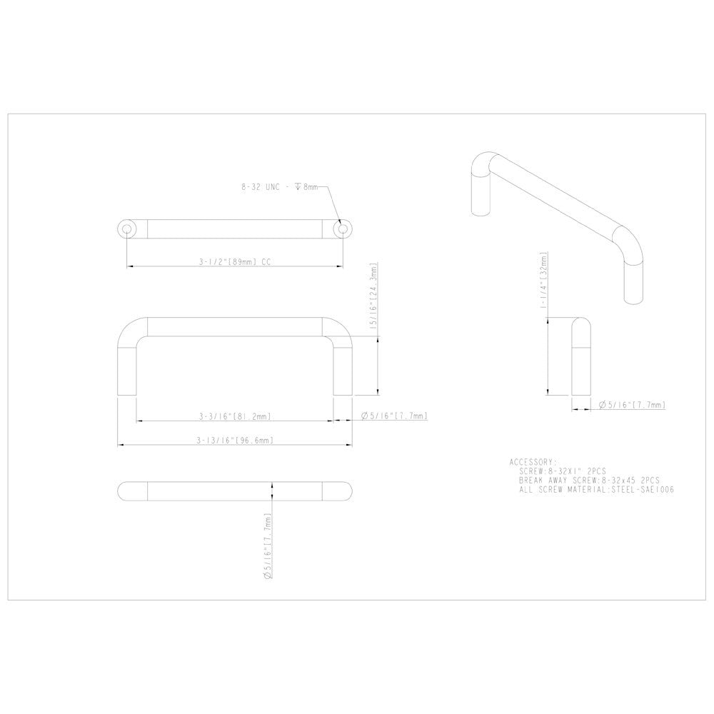 Hardware Resources 3" Center-to-Center Satin Nickel Torino Cabinet Wire Pull
