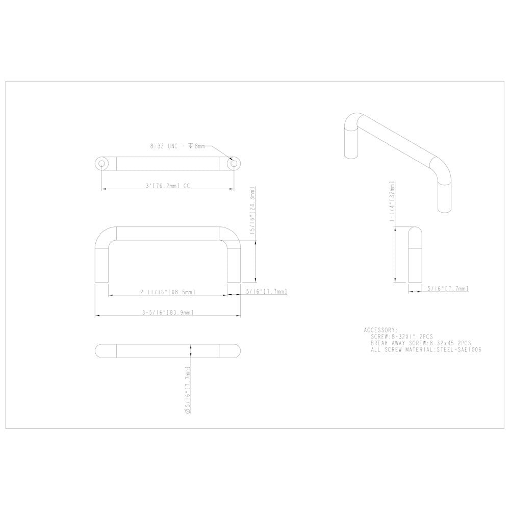 Hardware Resources 3" Center-to-Center Satin Nickel Torino Cabinet Wire Pull