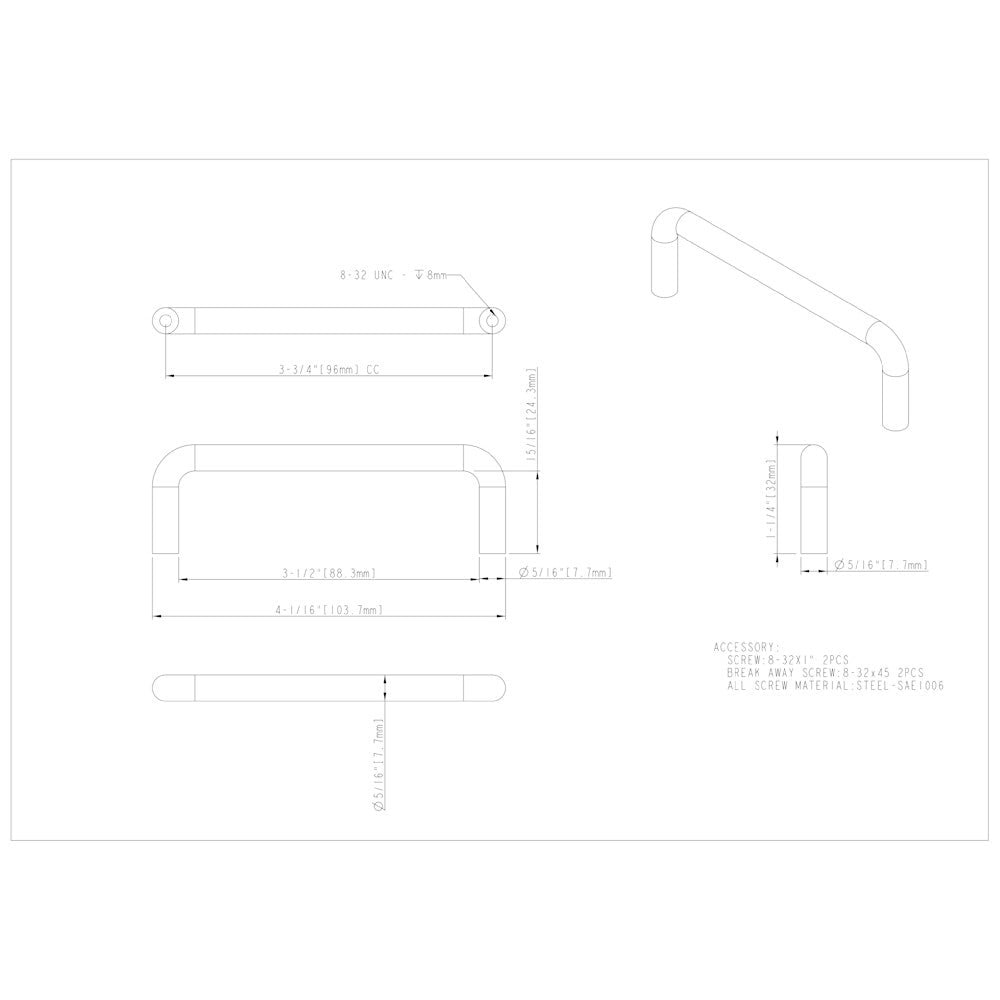 Hardware Resources 3" Center-to-Center Satin Nickel Torino Cabinet Wire Pull
