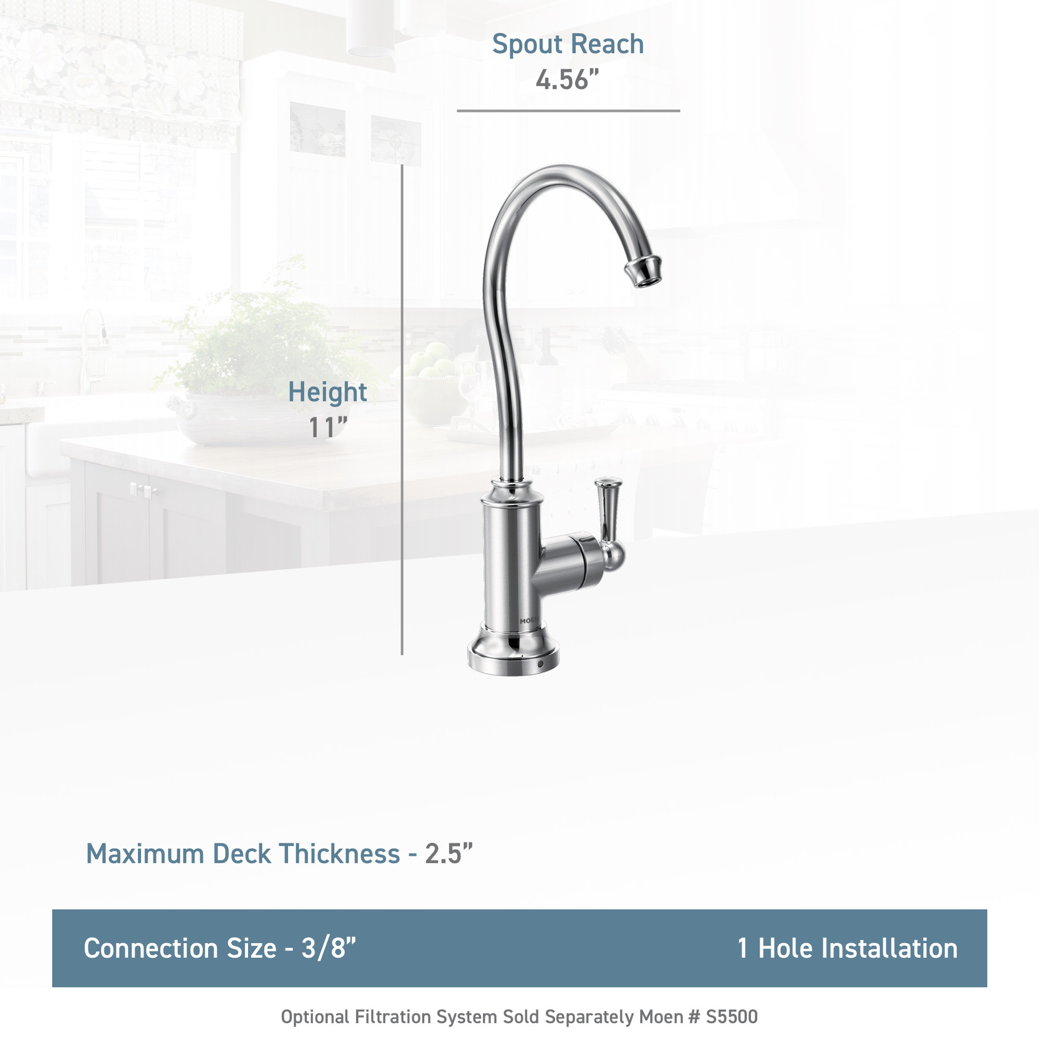 Moen S5510 Sip Traditional Chrome One-Handle High Arc Beverage Faucet