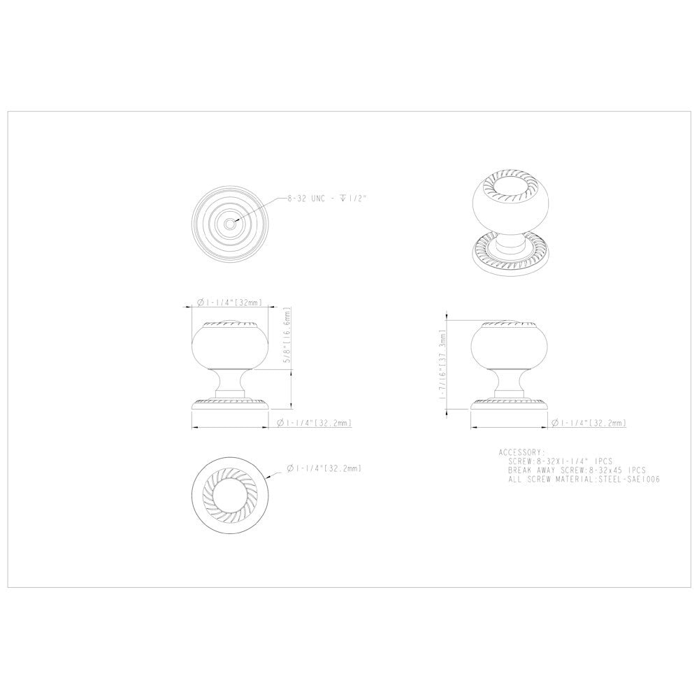Hardware Resources 1-1/4" Diameter Satin Nickel Rope Rhodes Cabinet Knob