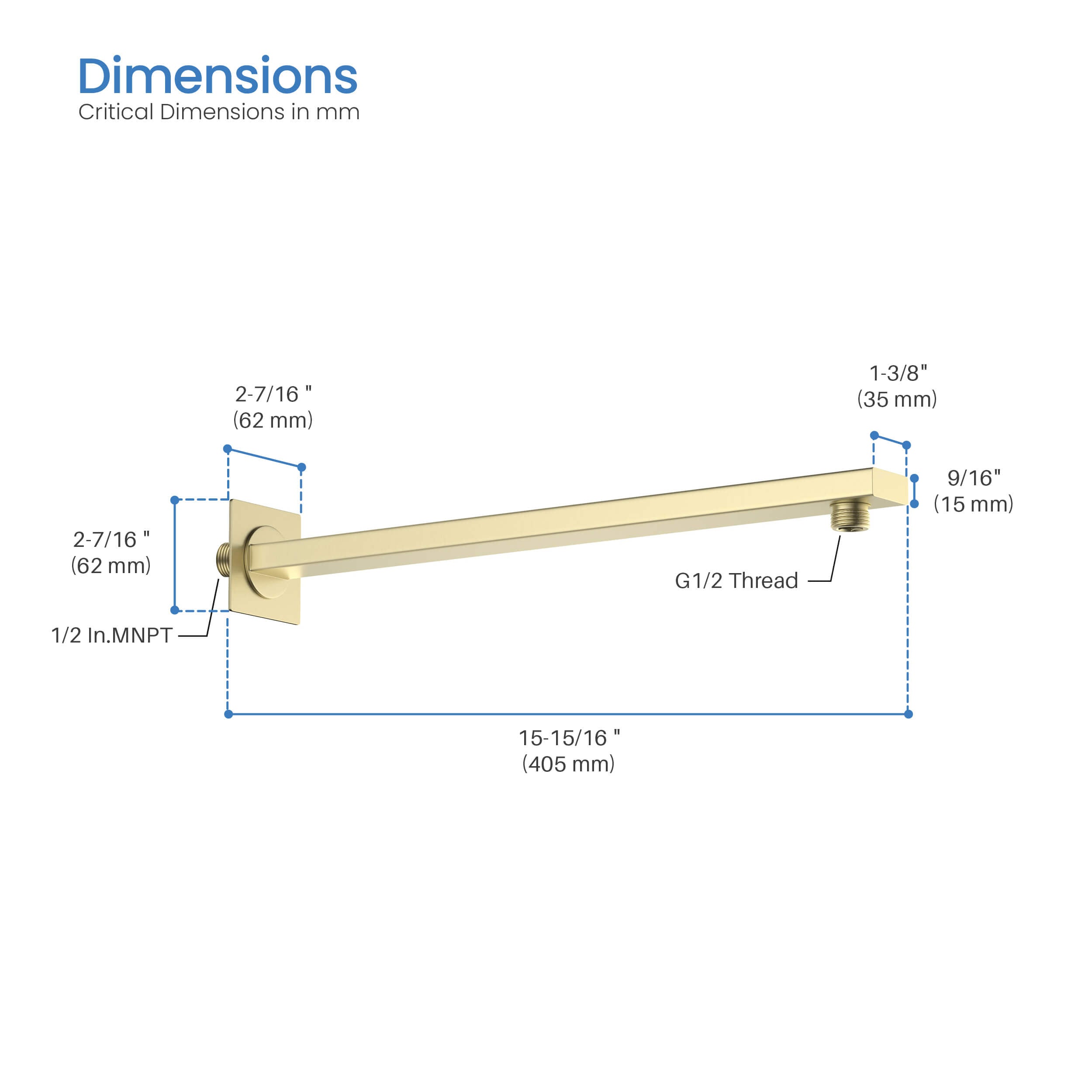 Quadra 16" Wall Mounted Shower Arm