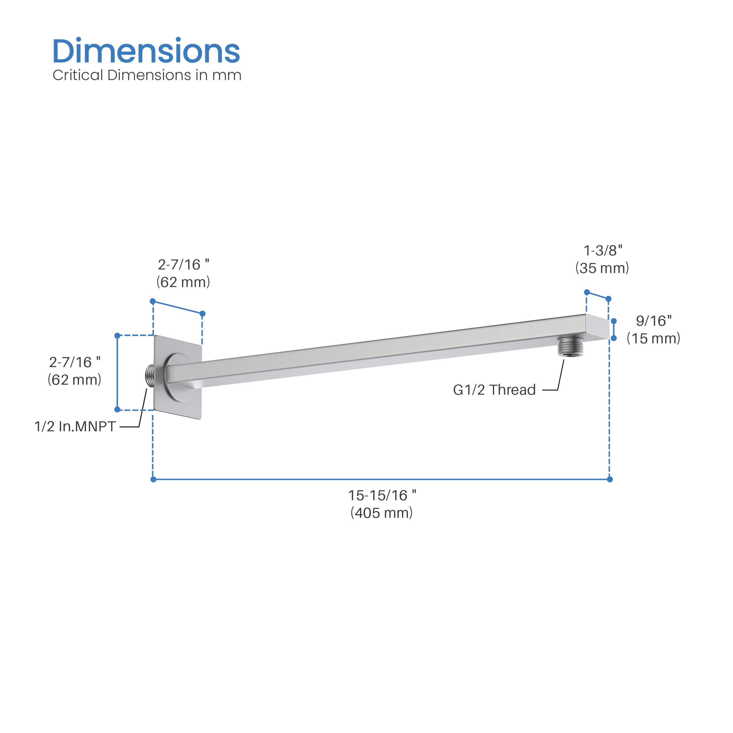 Quadra 16" Wall Mounted Shower Arm