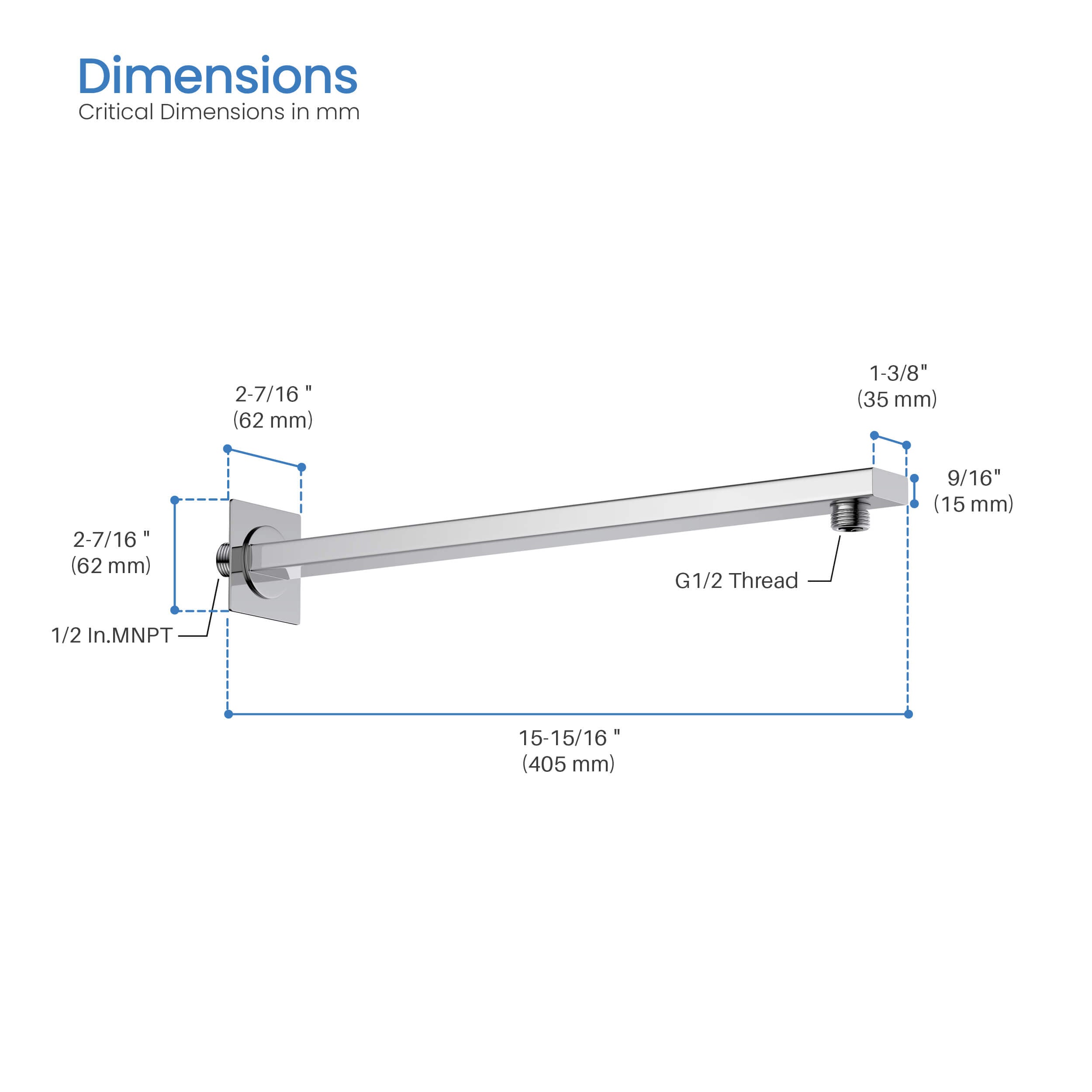 Quadra 16" Wall Mounted Shower Arm