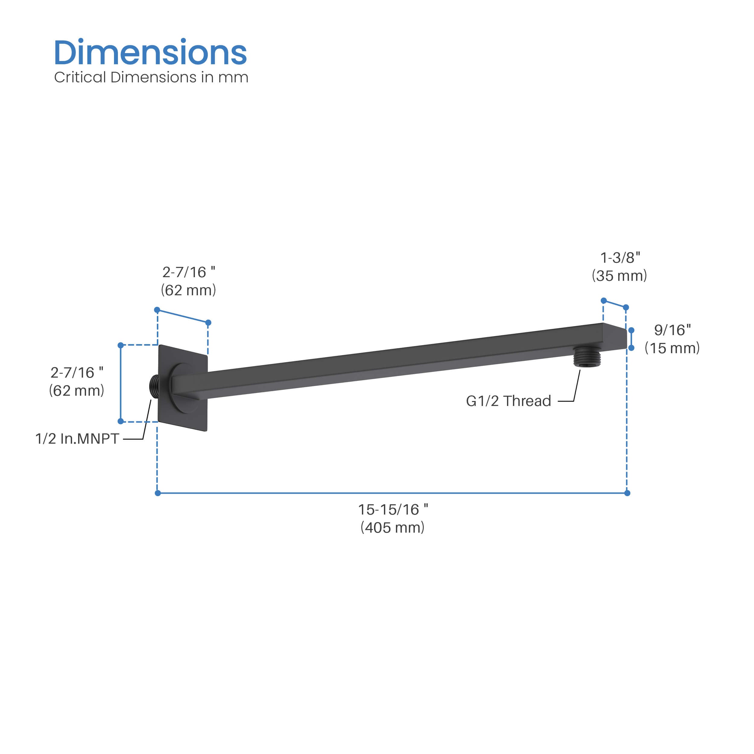 Quadra 16" Wall Mounted Shower Arm