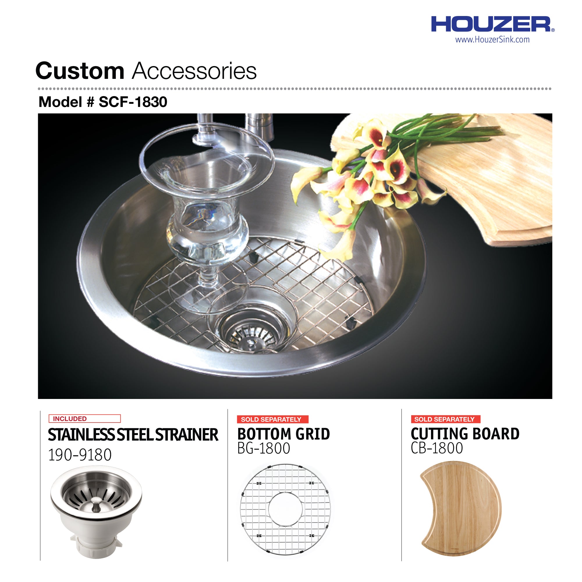 Houzer Hospitality 18" Stainless Steel Drop-in Topmount Round Bar and Prep Sink with Strainer