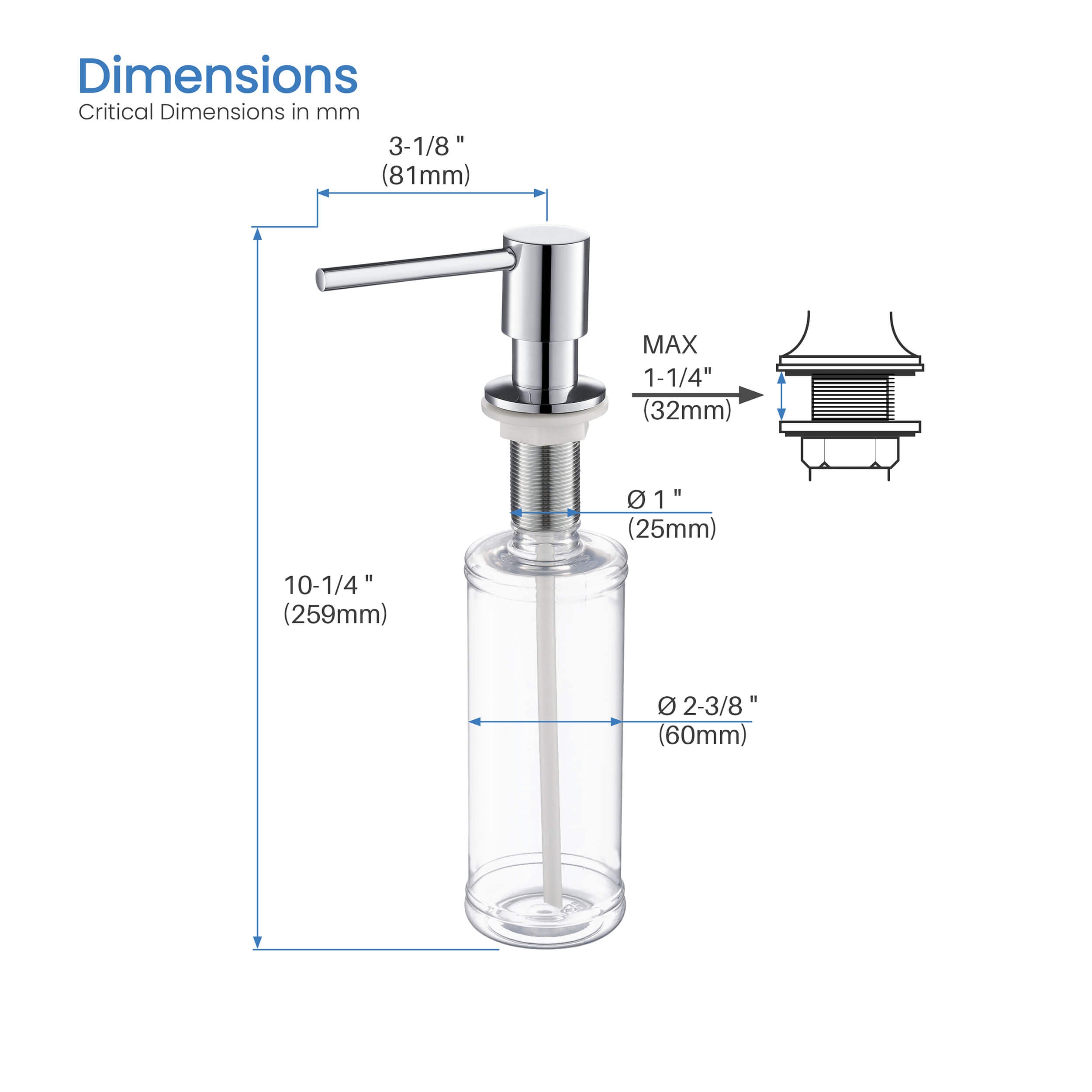 Kitchen Lead Free Solid Brass Construction Soap Dispenser