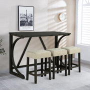 59" Rustic Dining&Bar Table Set with 3 Stools for Apartment, USB-A & USB-C Charging Ports