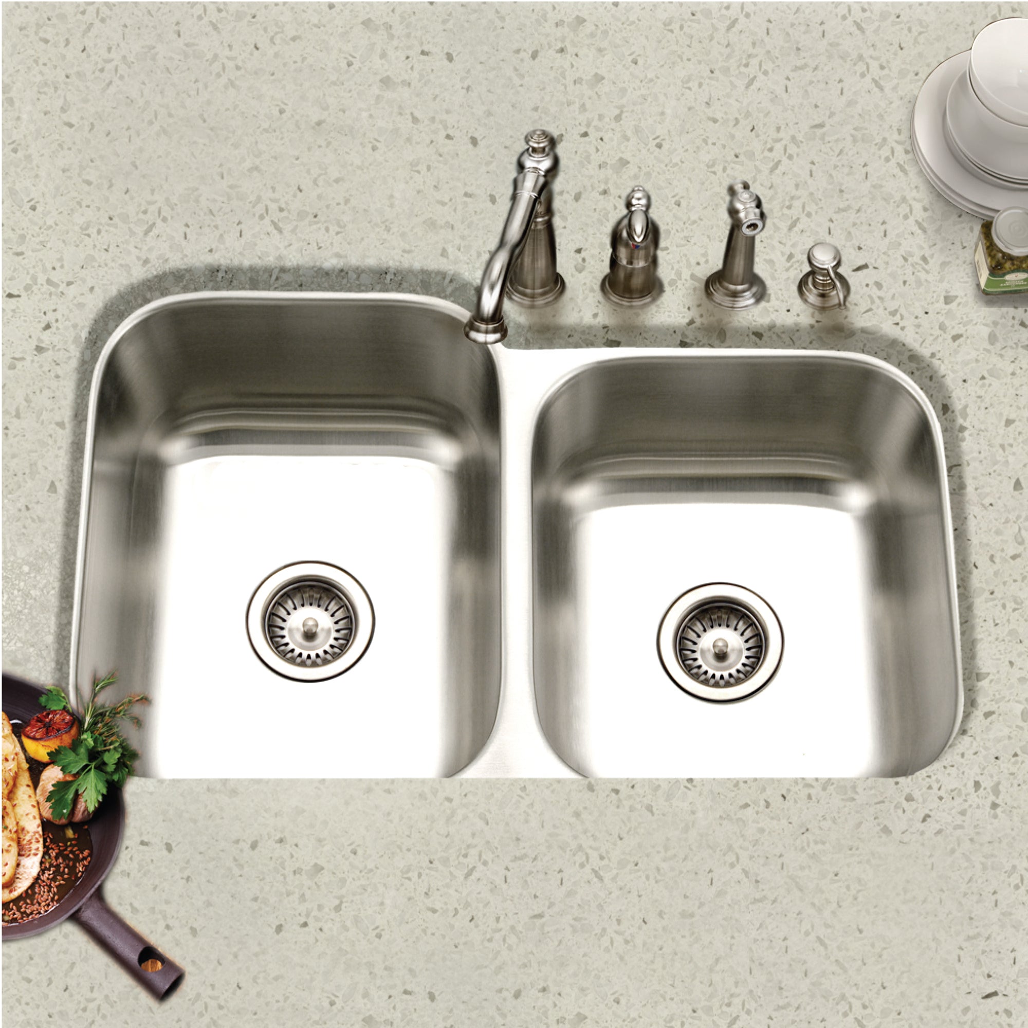Houzer Eston 32" Stainless Steel Undermount 70/30 Double Small Right Bowl Offset Kitchen Sink