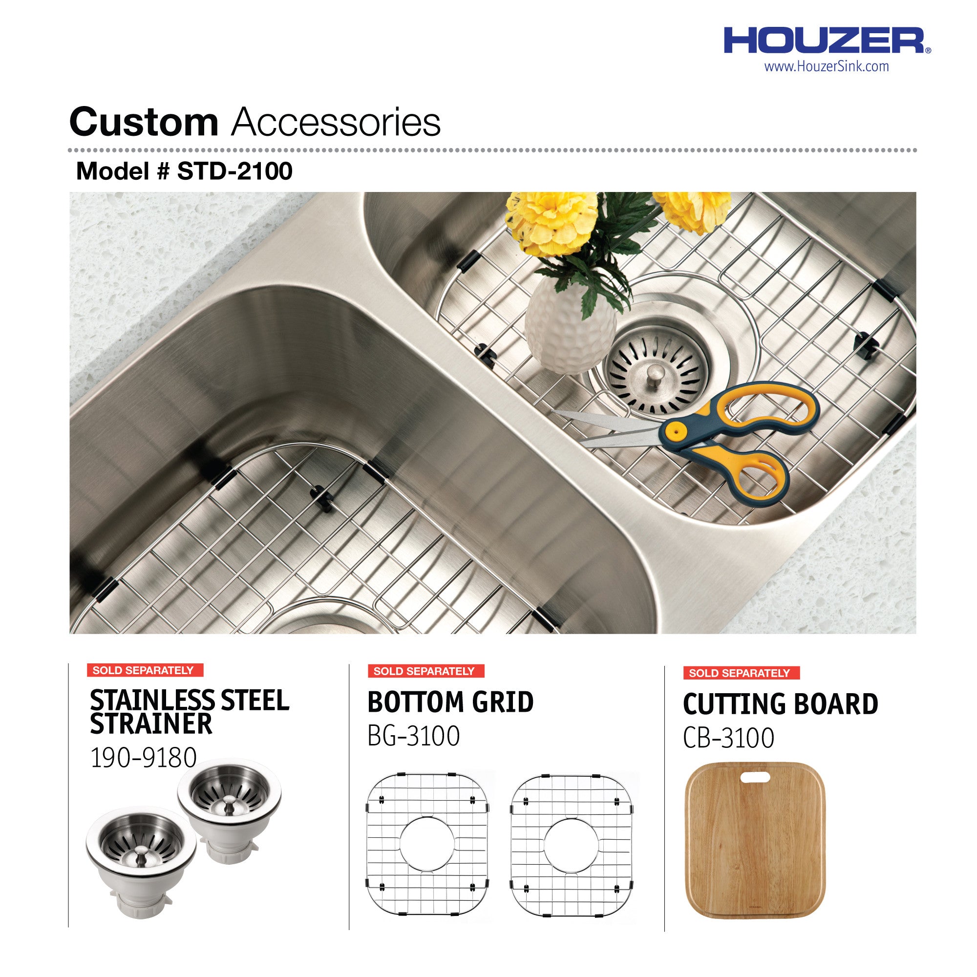 Houzer Eston 31 inch Stainless Steel Undermount 50/50 Double Bowl Kitchen Sink - STD-2100