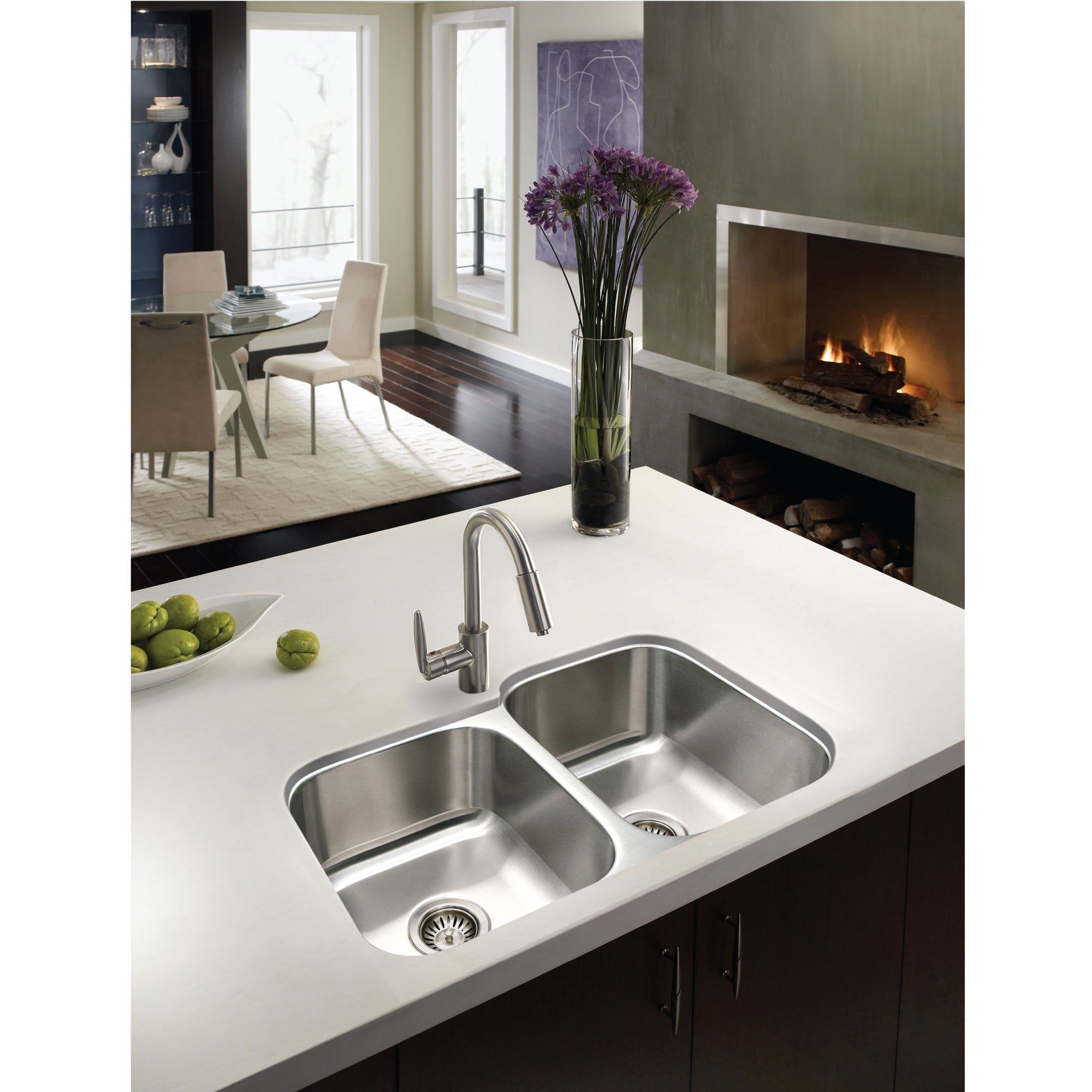 Houzer Eston 31" Stainless Steel Undermount 60/40 Double Small Left Bowl Offset Kitchen Sink
