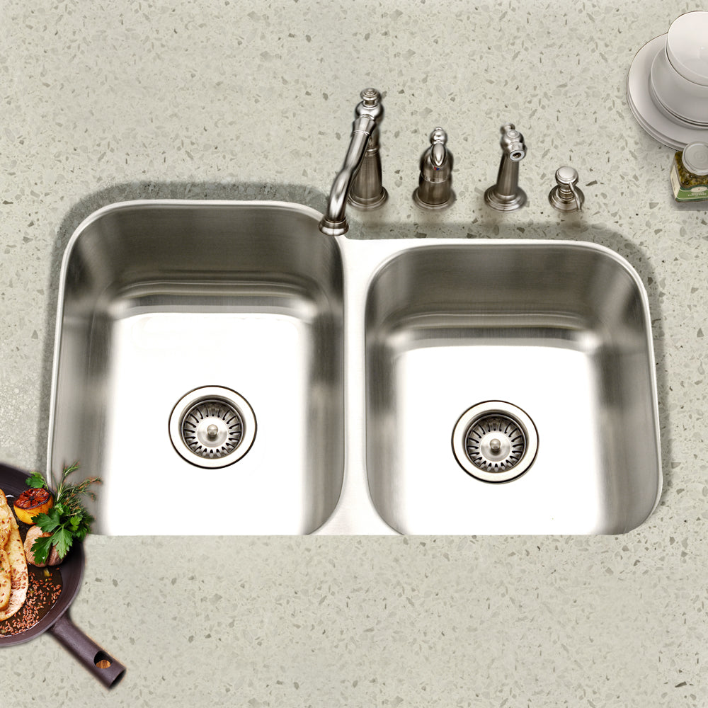Houzer Eston 31" Stainless Steel Undermount 60/40 Double Small Right Bowl Offset Kitchen Sink