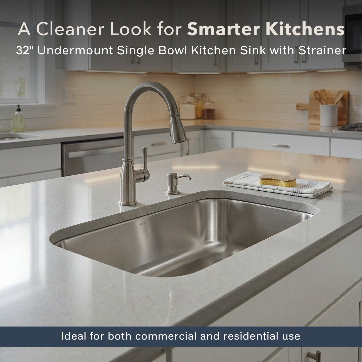 Houzer Eston 32 inch Stainless Steel Undermount Single Bowl Kitchen Sink - STL-3600