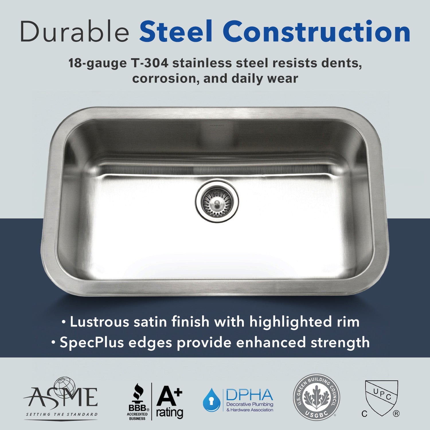 Houzer Eston 32 inch Stainless Steel Undermount Single Bowl Kitchen Sink - STL-3600
