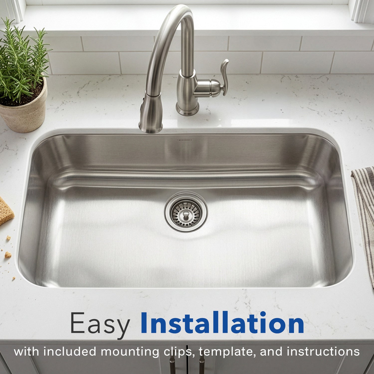 Houzer Eston 32 inch Stainless Steel Undermount Single Bowl Kitchen Sink - STL-3600