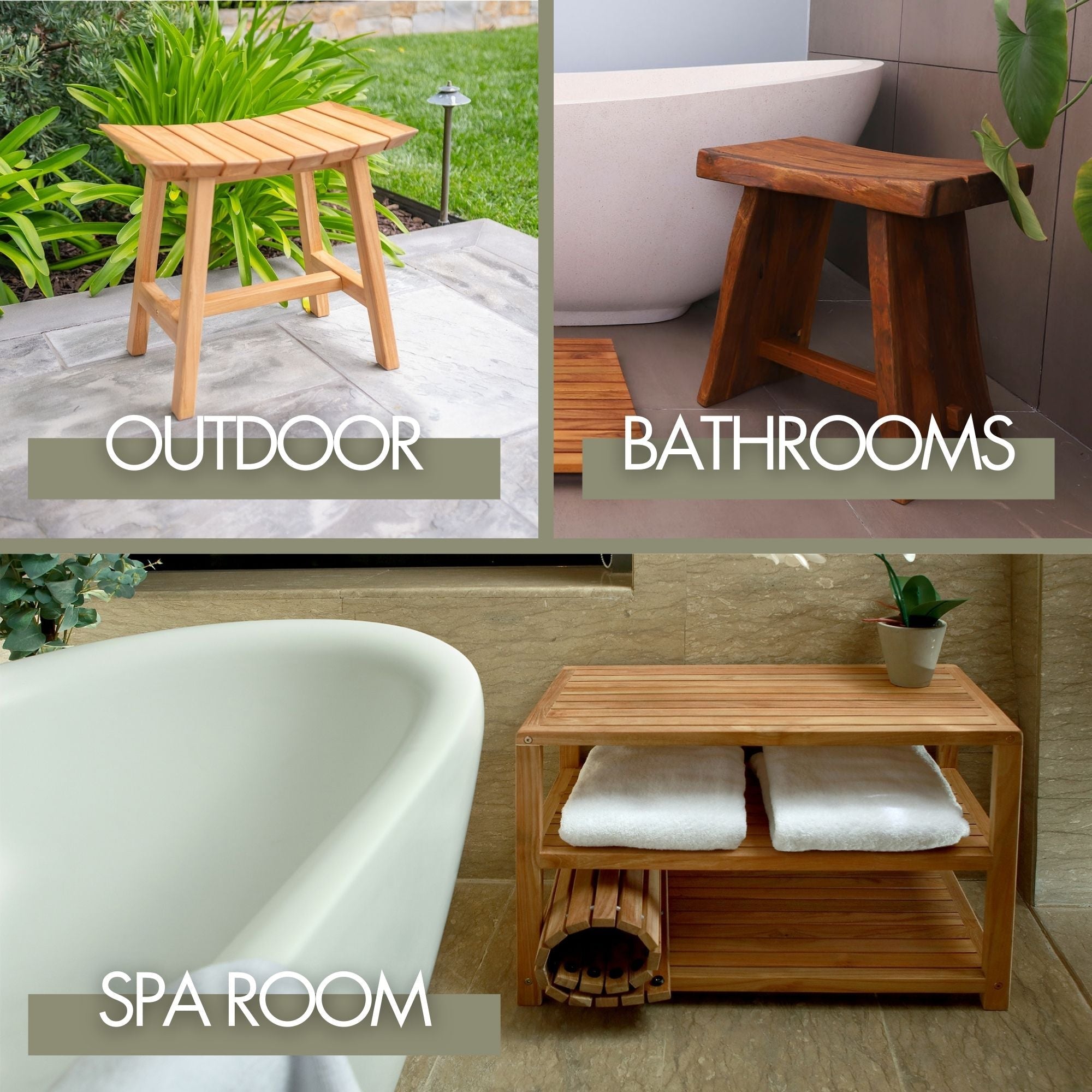 Winchester Teak Shower and Bath Folding Stool with Horizontal Slats