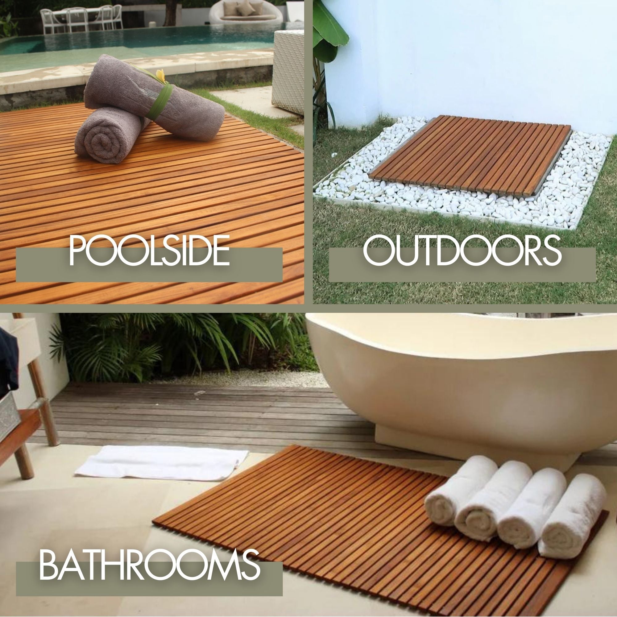 Sandpoint Natural Teak Shower and Bath String Mat 40″ x 20″