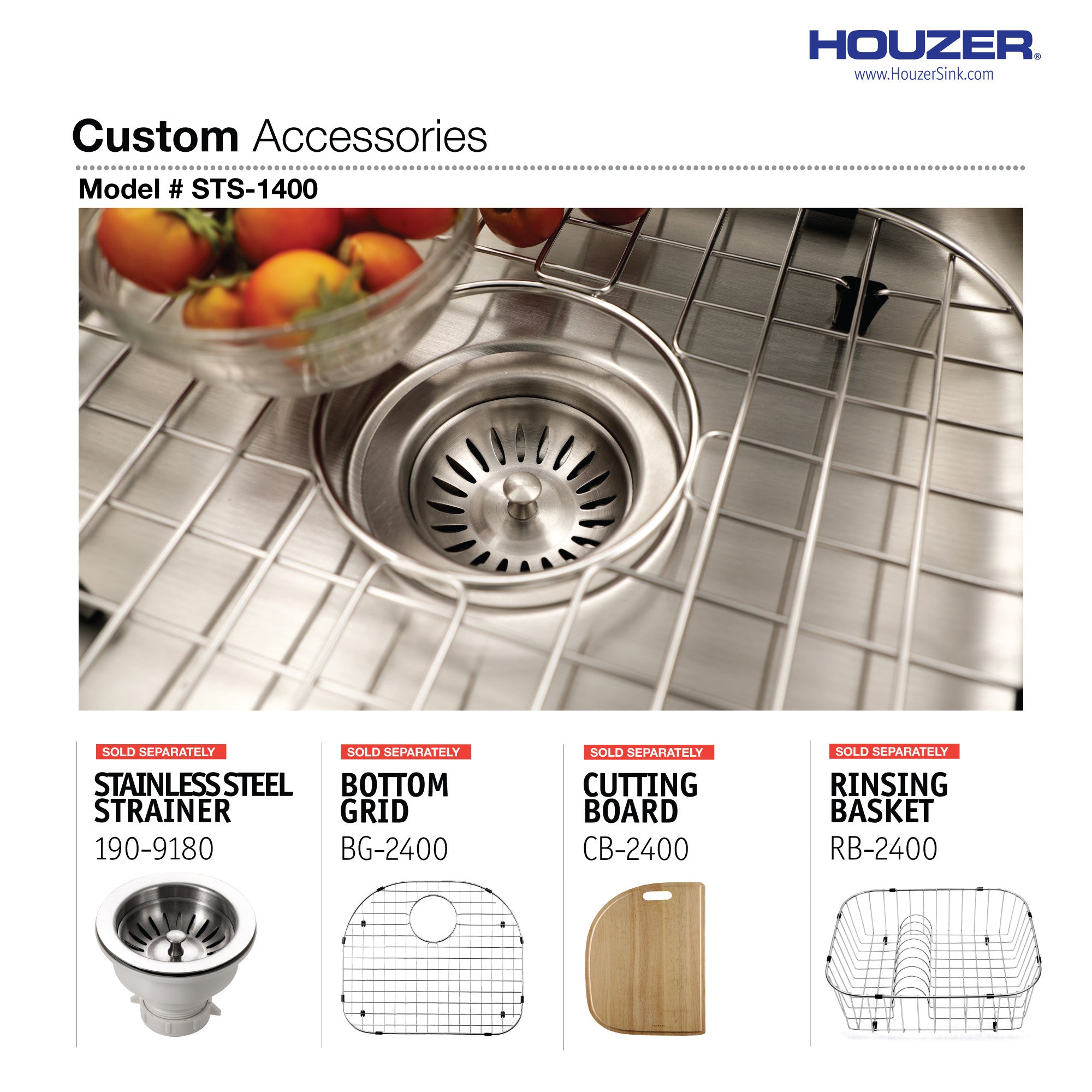 Houzer Eston 24 inch Stainless Steel Undermount Single D Bowl Kitchen Sink - STS-1400