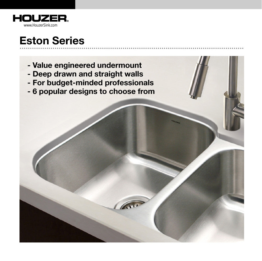 Houzer Eston 24 inch Stainless Steel Undermount Single D Bowl Kitchen Sink - STS-1400