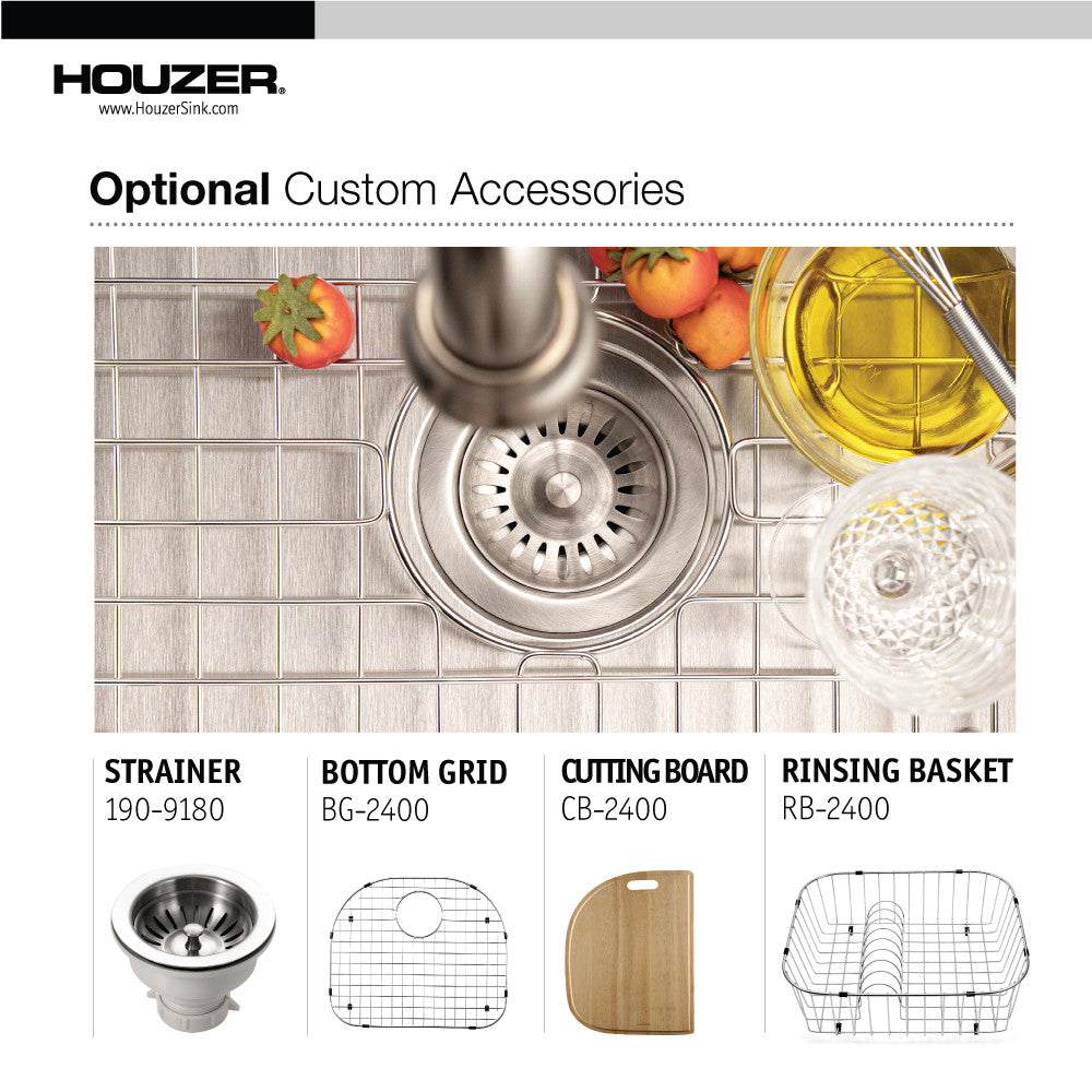 Houzer Eston 24 inch Stainless Steel Undermount Single D Bowl Kitchen Sink - STS-1400