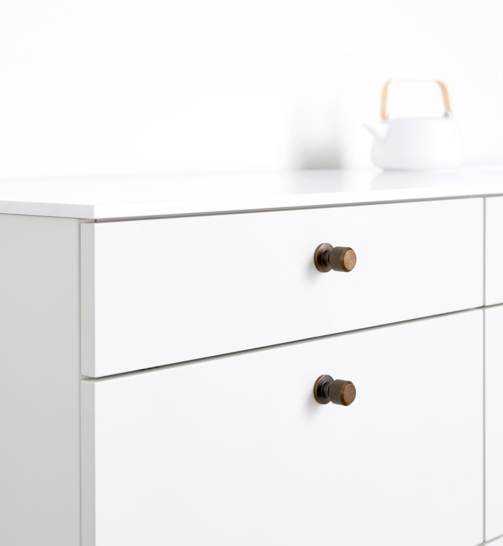 Knurled Backplate Antique Bronze "Manor" Knobs and Drawer Pulls