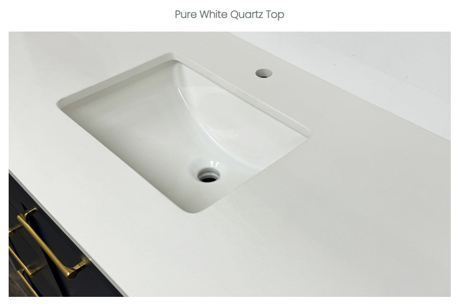 Otto Home Goods Solana Natural Oak 60" Double Bowls Bathroom Cabinet with Pure White Quartz Top