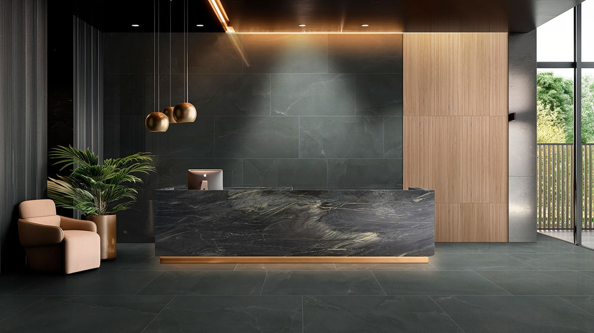 Regallo Midnight Agate Porcelain Tile – NREGMIDAGA Series | Luxury Black Agate Look Tile