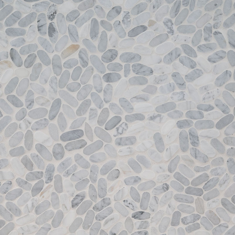 Sliced Carrara White Pebbles Mosaic