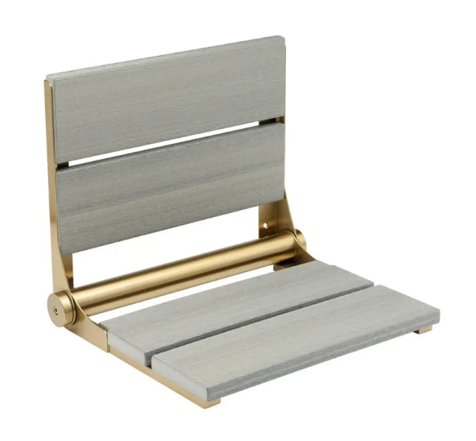 26″ Bilanx Shower Seat in Brushed Gold Finish.