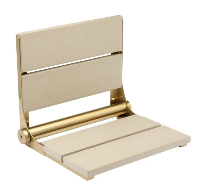 26″ Bilanx Shower Seat in Brushed Gold Finish.