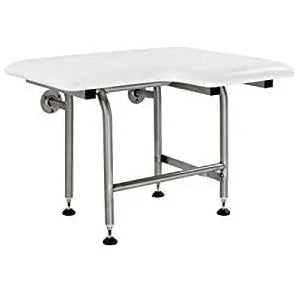 26″ White fold-up padded L-shaped shower seat (left)