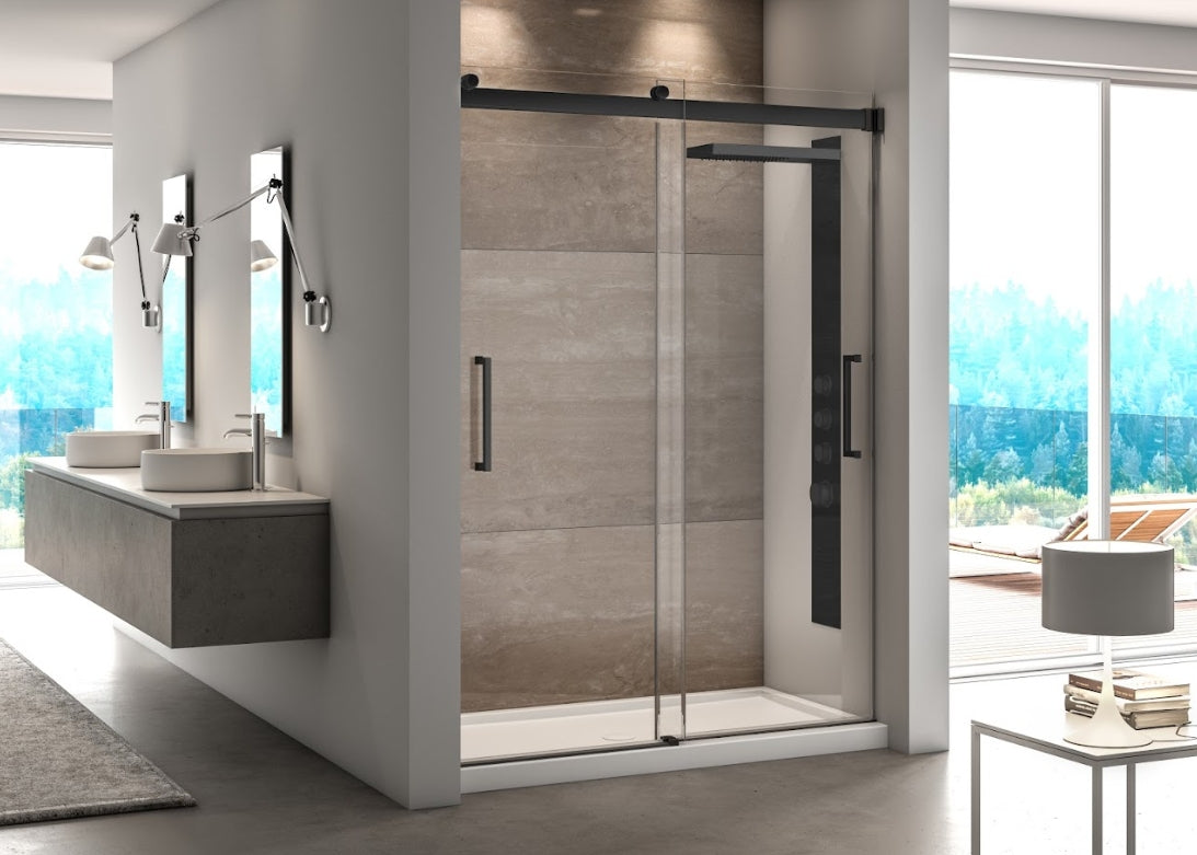 Fleurco NMZ Mercury In-Line Bypass Shower Door – EZ Clean, Anti-Jump Rollers