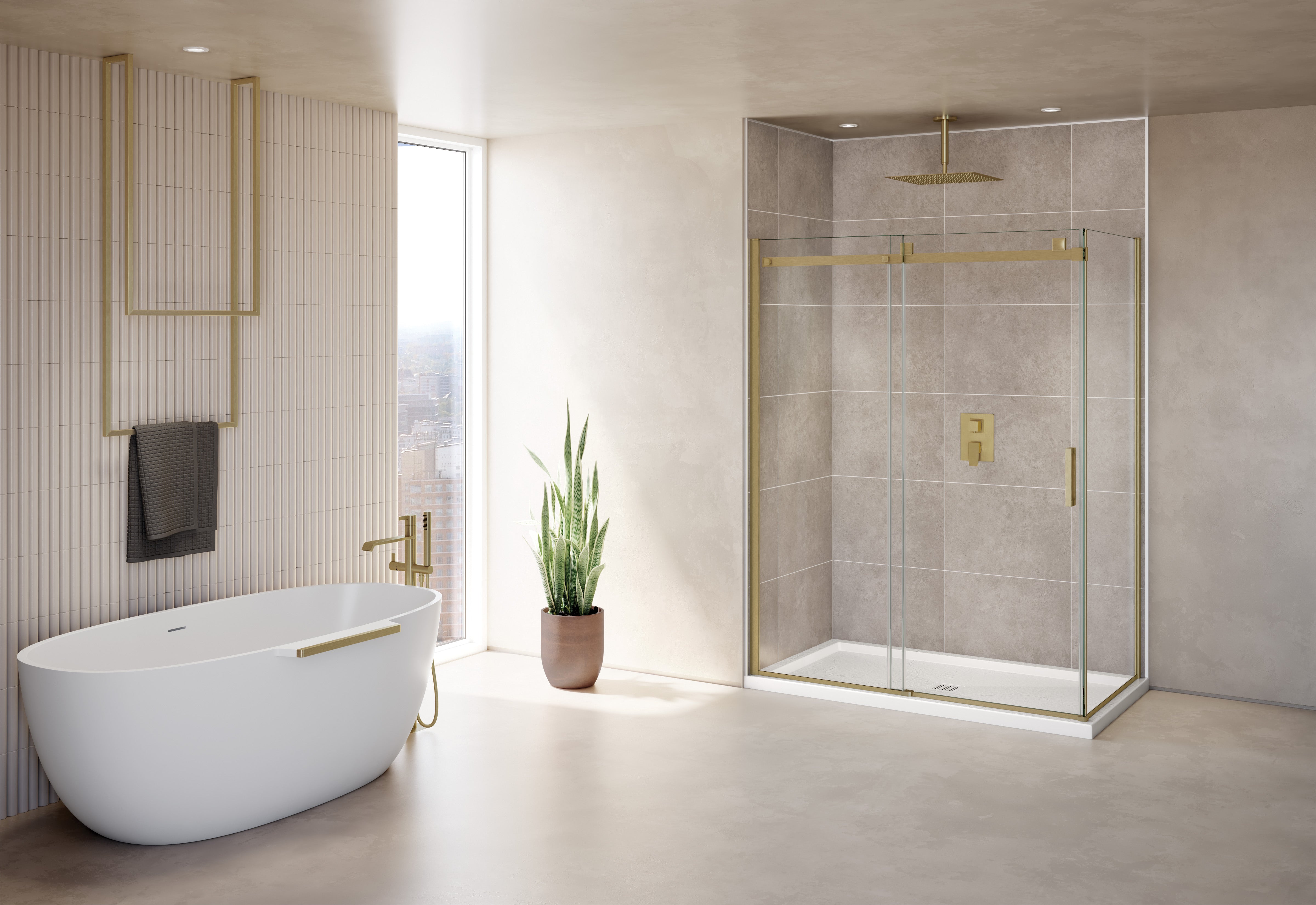 Skyline 2 sided Shower Door -  Brushed Gold