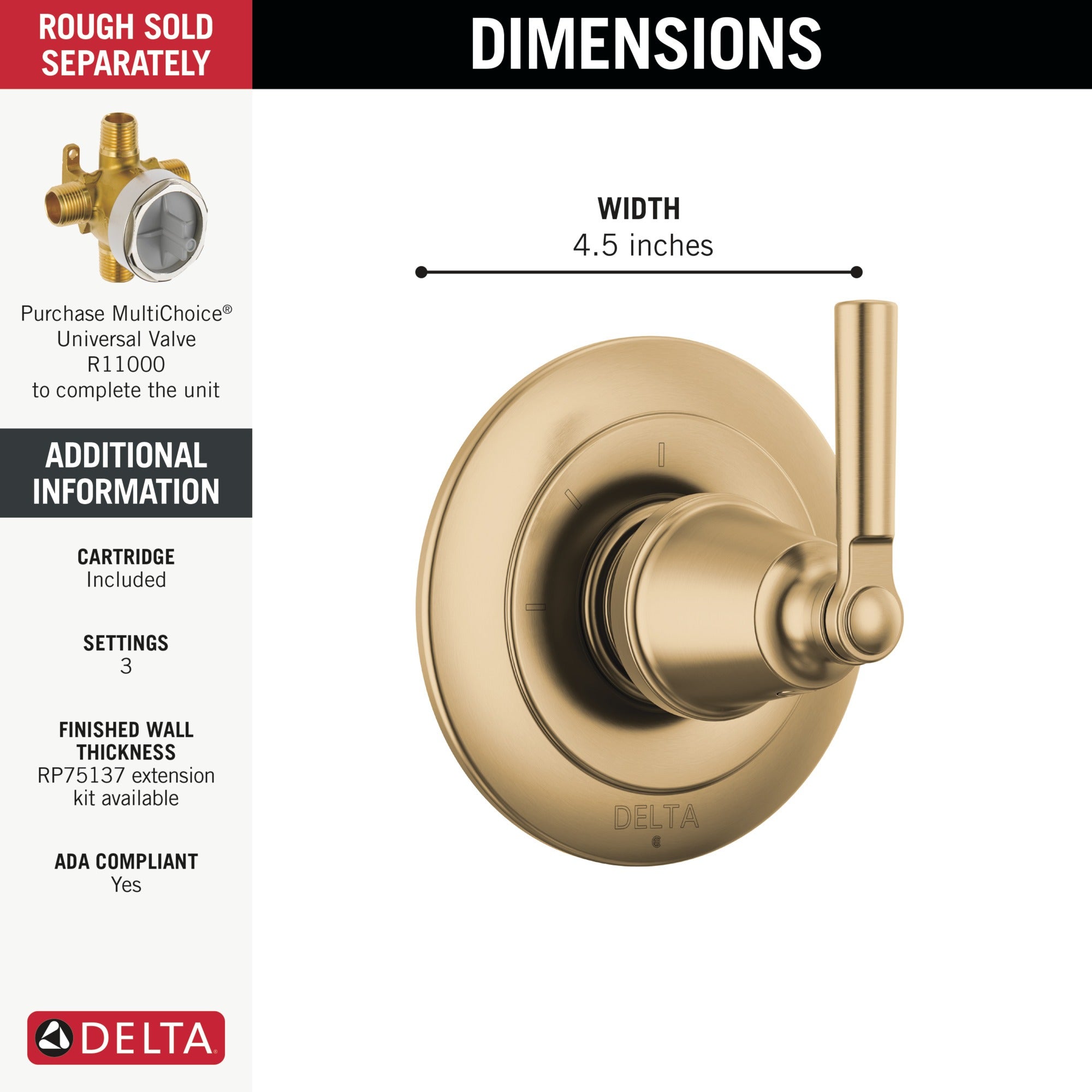 Delta Saylor® 3-Setting 2-Port Diverter Trim