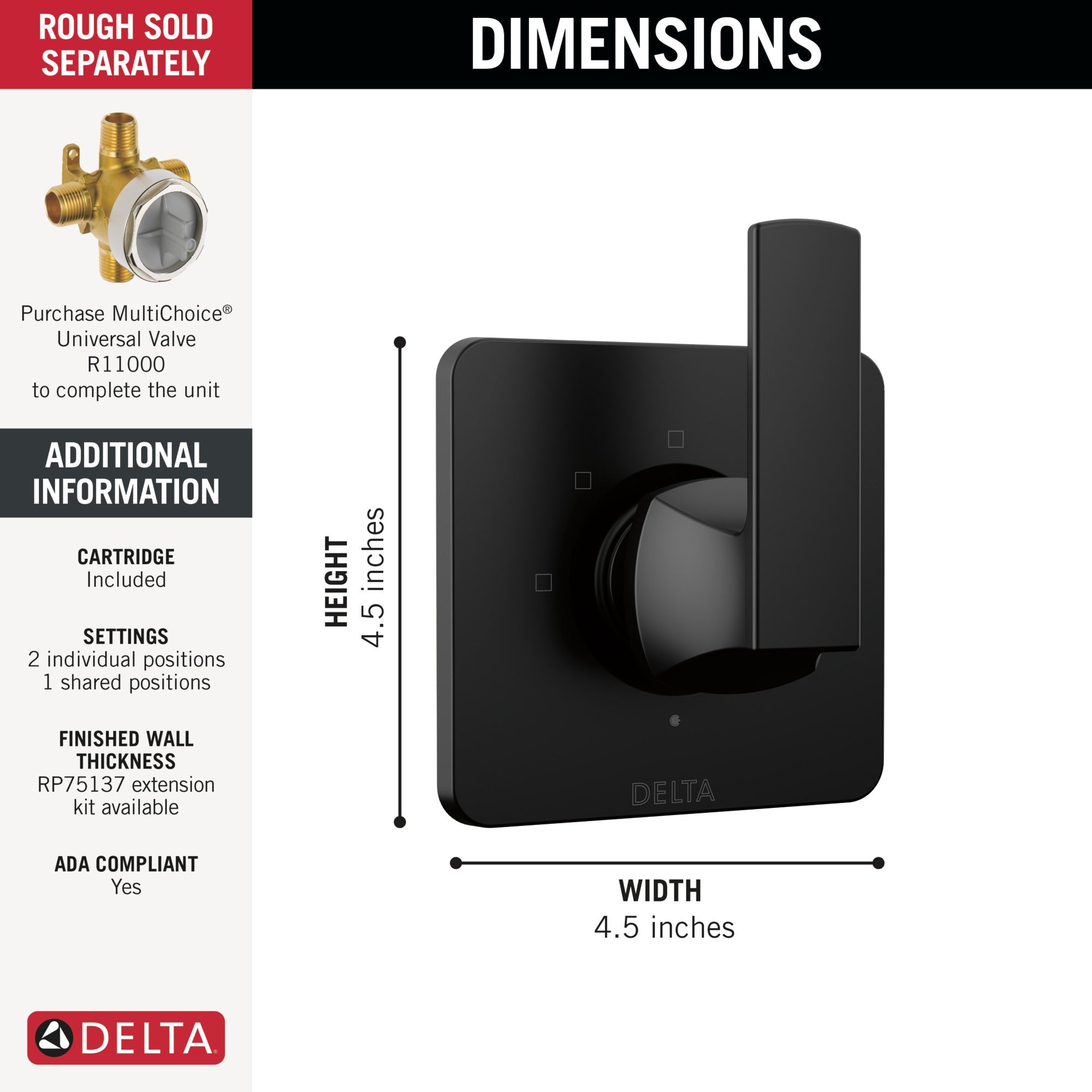 Delta Velum™ 3-Setting 2-Port Diverter Trim