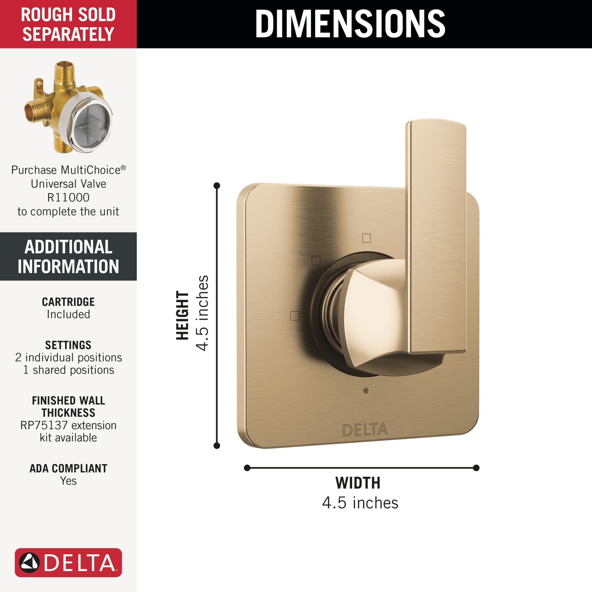 Delta Velum™ 3-Setting 2-Port Diverter Trim