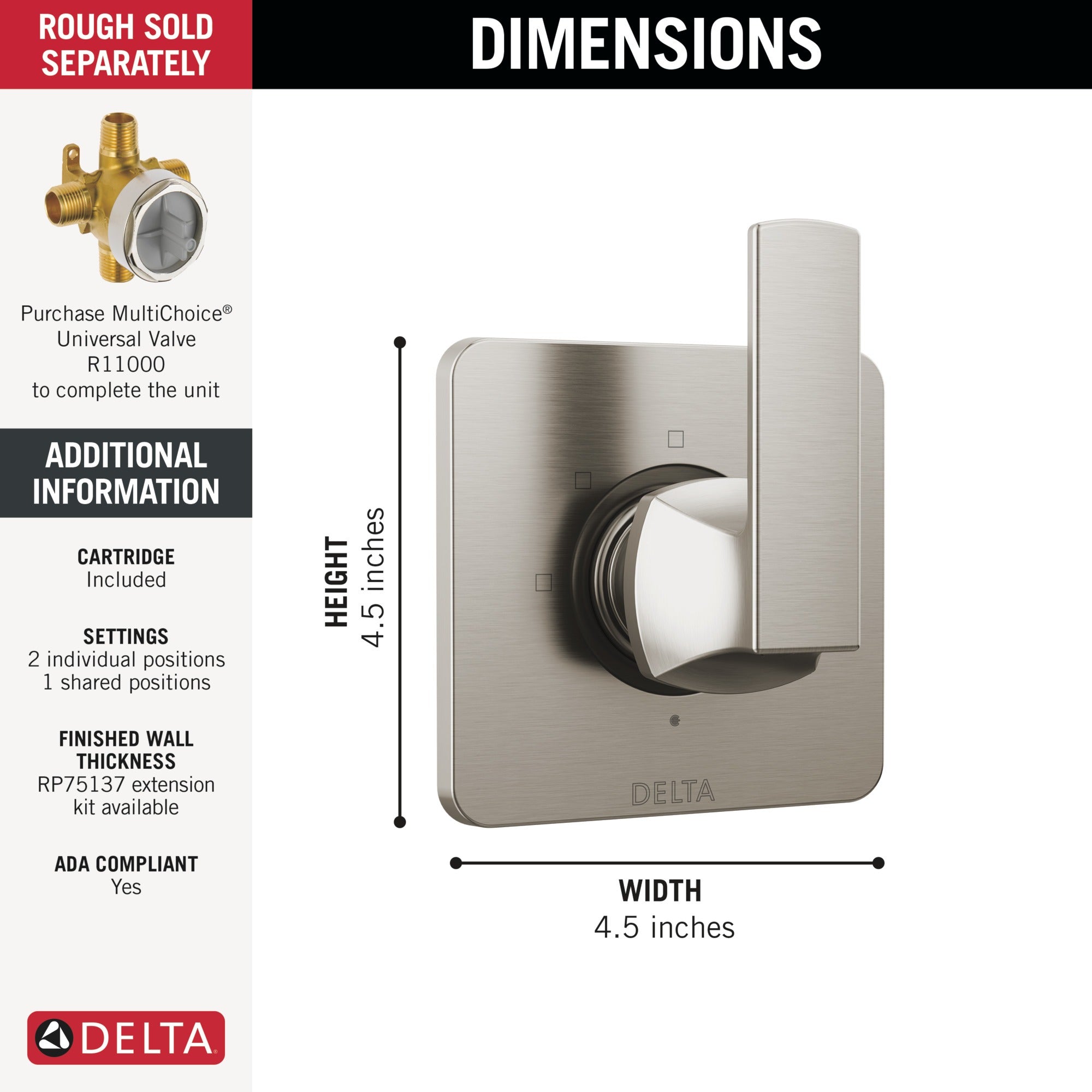 Delta Velum™ 3-Setting 2-Port Diverter Trim