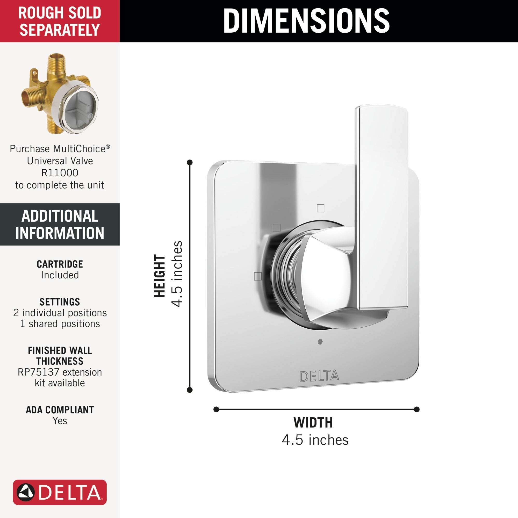 Delta Velum™ 3-Setting 2-Port Diverter Trim