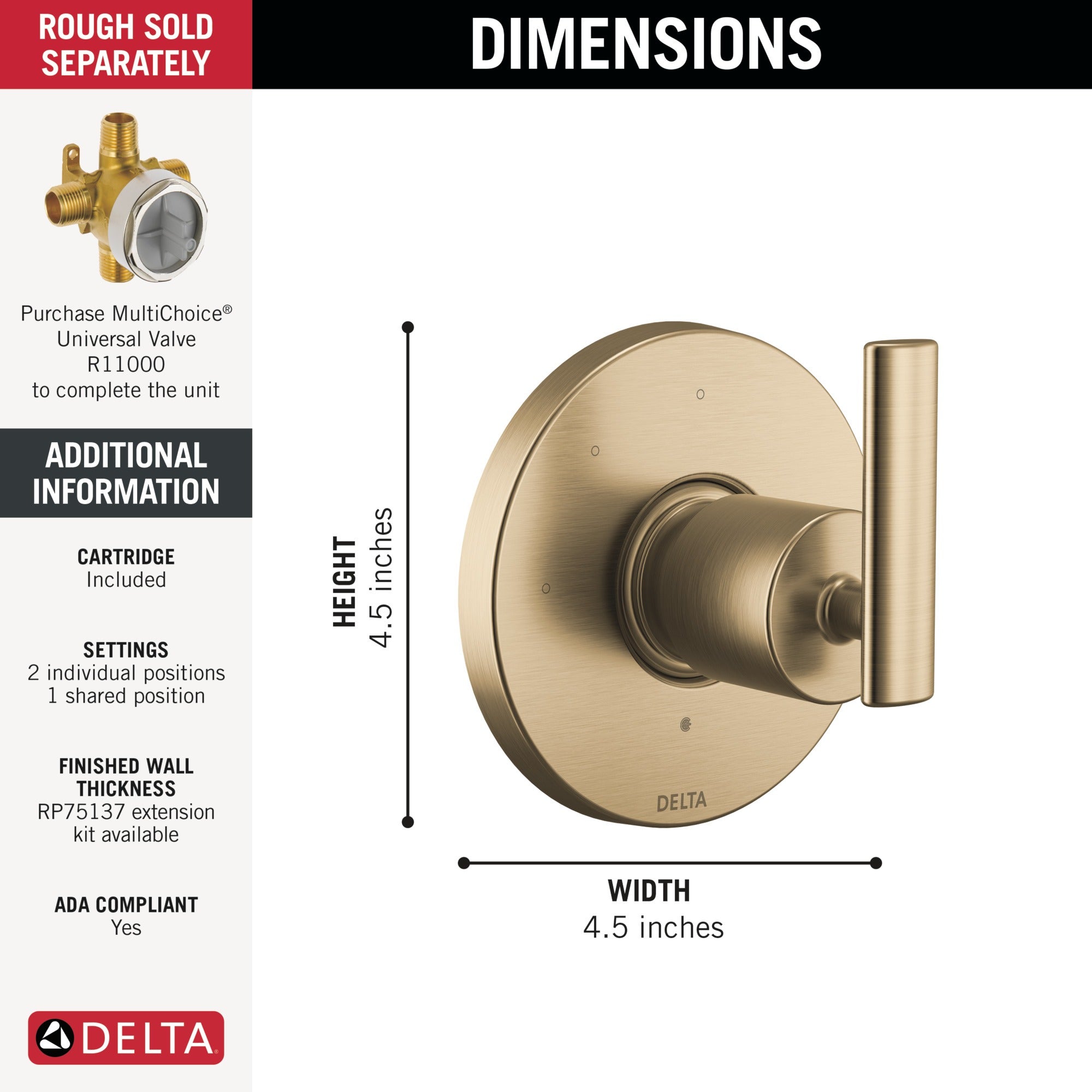 Delta Altado™ 3-Setting 2-Port Diverter Trim